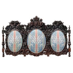 Early 20th Century Boho Carved Wood Queen Headboard