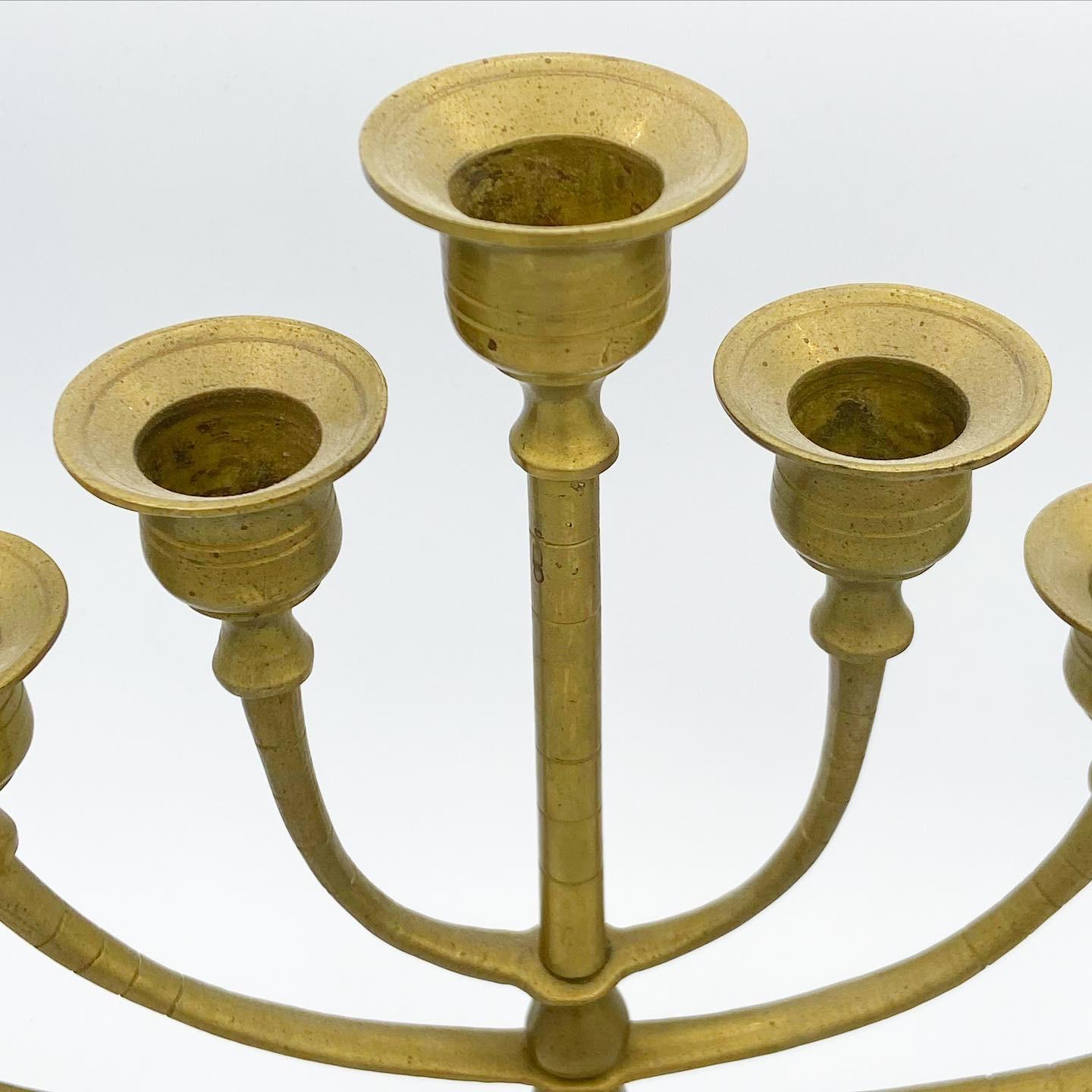 Early 20th Century Boho Eclectic Brass 7-Arm Candelabra In Good Condition For Sale In Delray Beach, FL