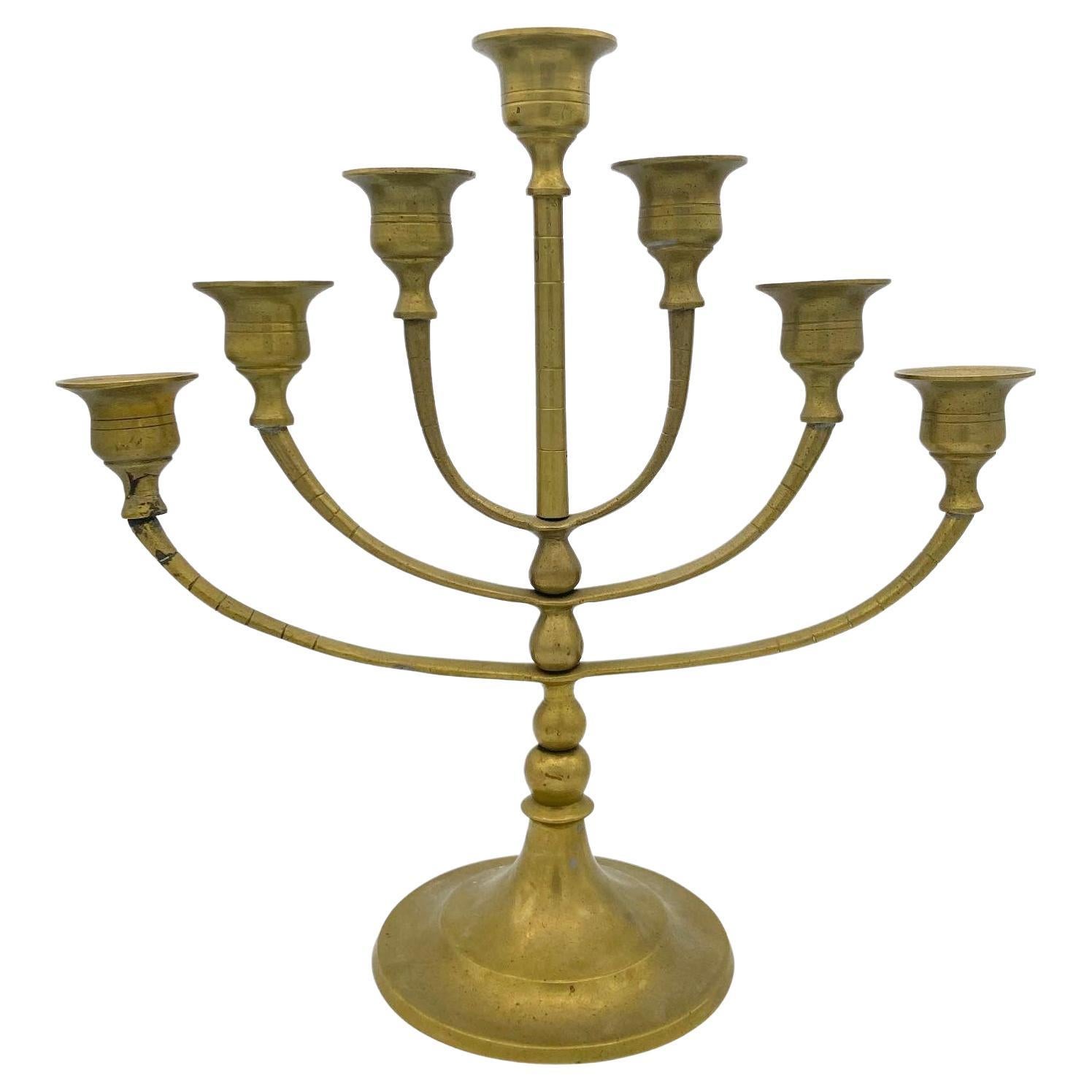 Early 20th Century Boho Eclectic Brass 7-Arm Candelabra For Sale