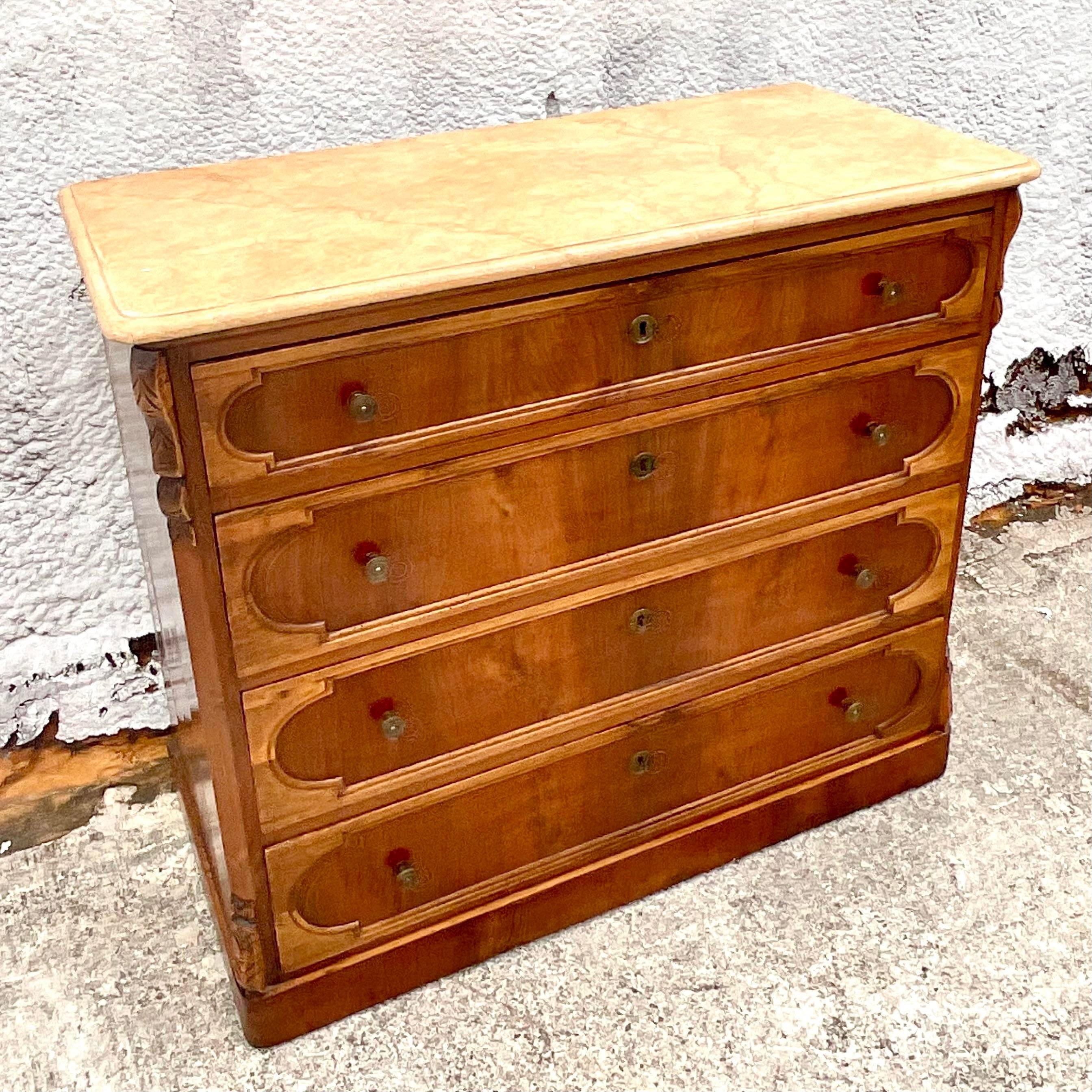 Early 20th Century Boho Italian Burl Chest of Drawers In Good Condition In west palm beach, FL