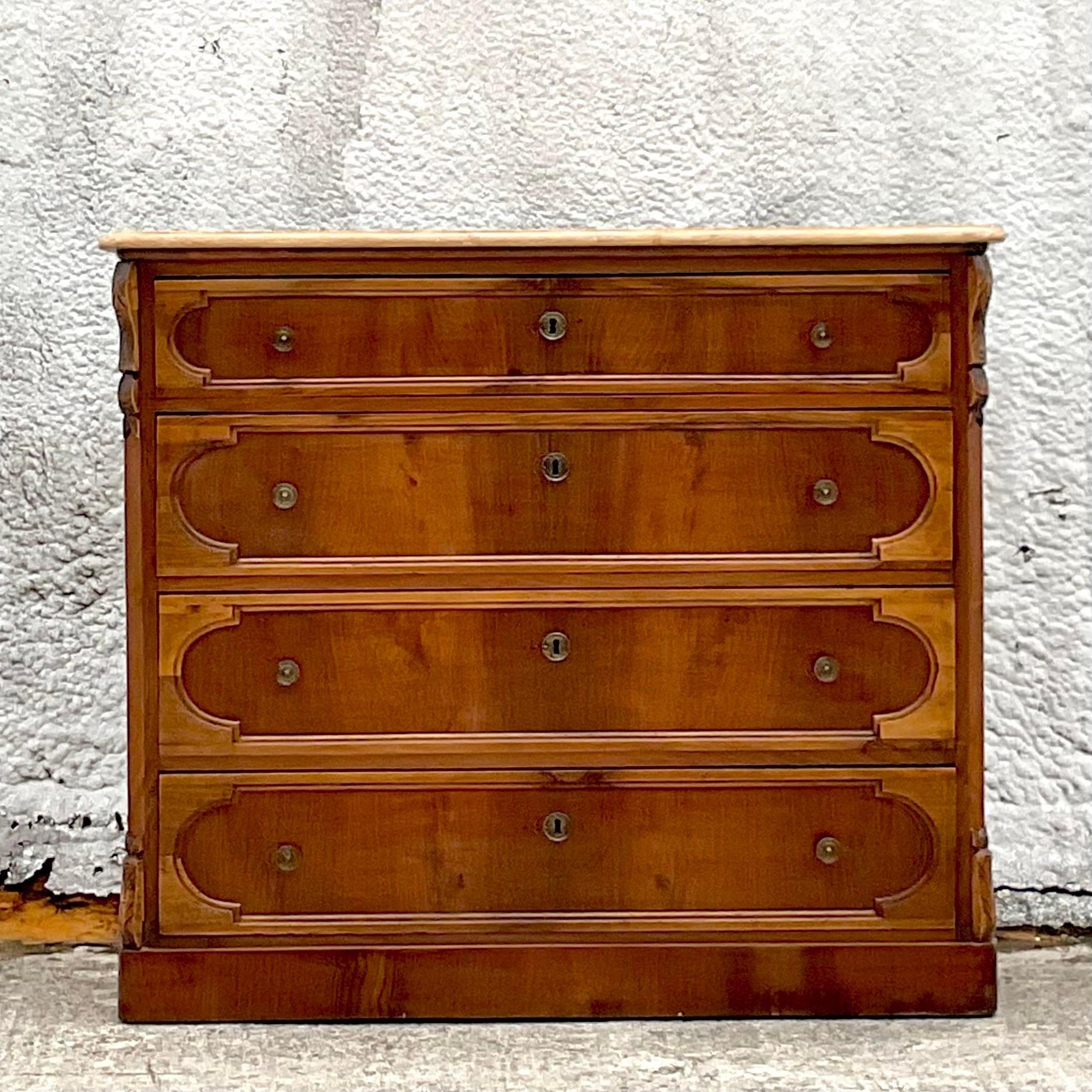 Metal Early 20th Century Boho Italian Burl Chest of Drawers