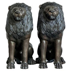 Statue di leoni in bronzo monumentali Boho dei primi del Novecento - una coppia