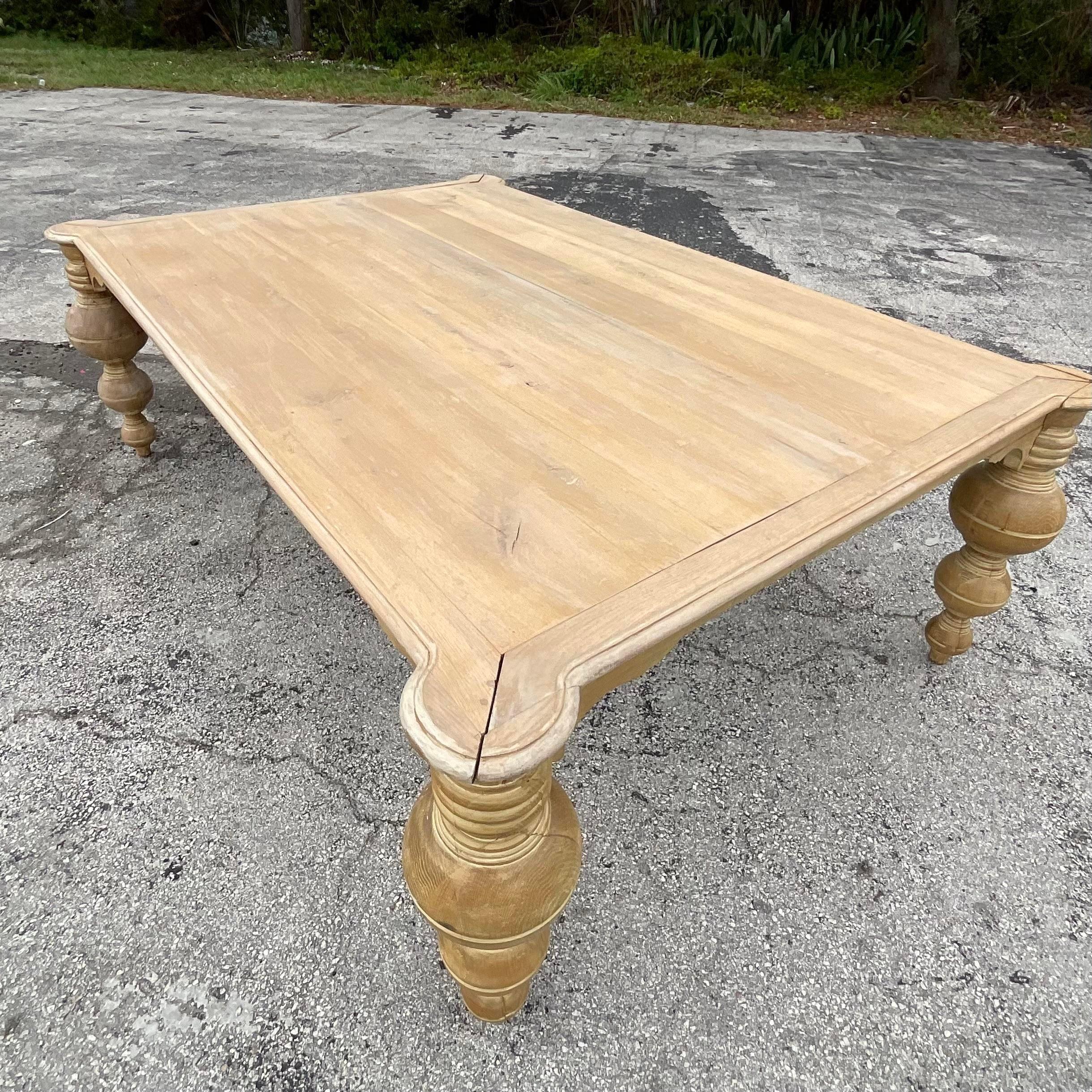 Wood Early 20th Century Boho Monumental Turned Leg Farm Table For Sale