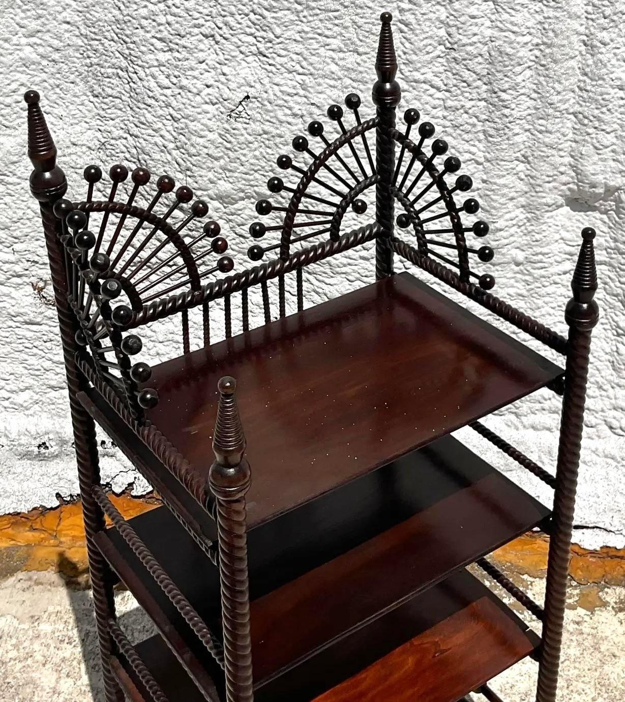 American Early 20th Century Boho Stick and Ball Petite Etagere For Sale