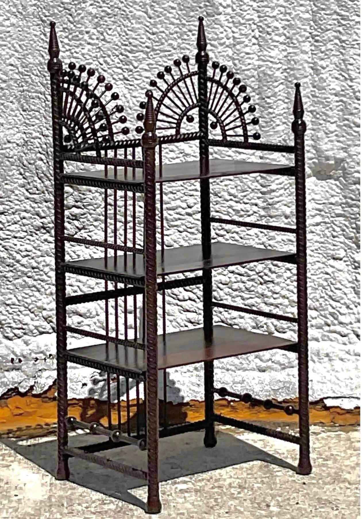 Early 20th Century Boho Stick and Ball Petite Etagere In Good Condition For Sale In west palm beach, FL