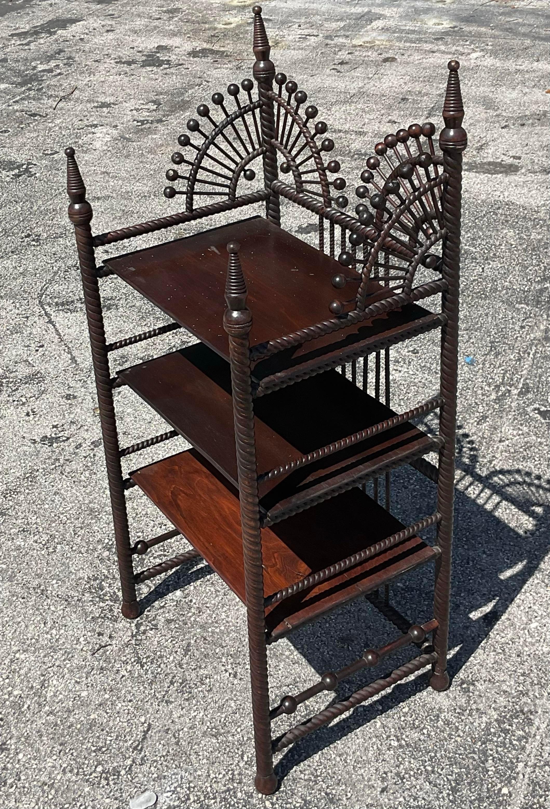 Early 20th Century Boho Stick and Ball Petite Etagere For Sale 1