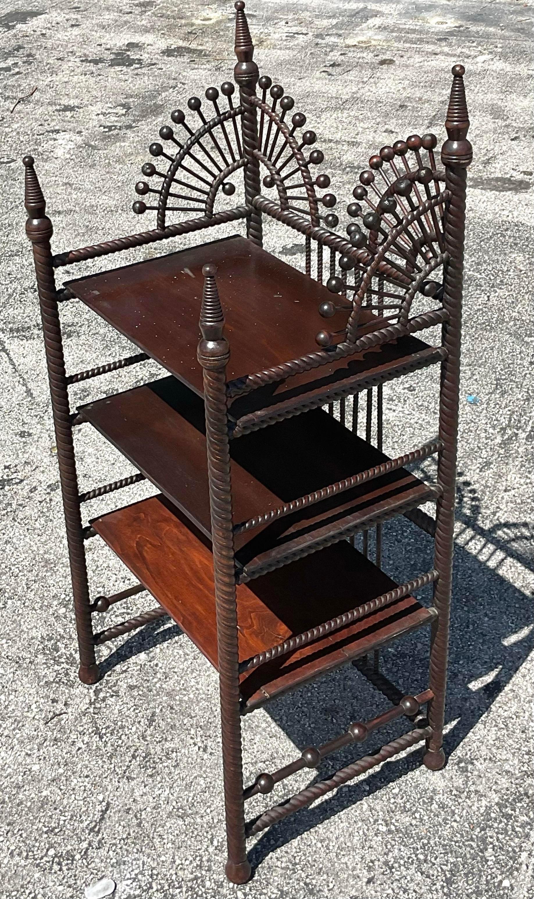 Early 20th Century Boho Stick and Ball Petite Etagere For Sale 2