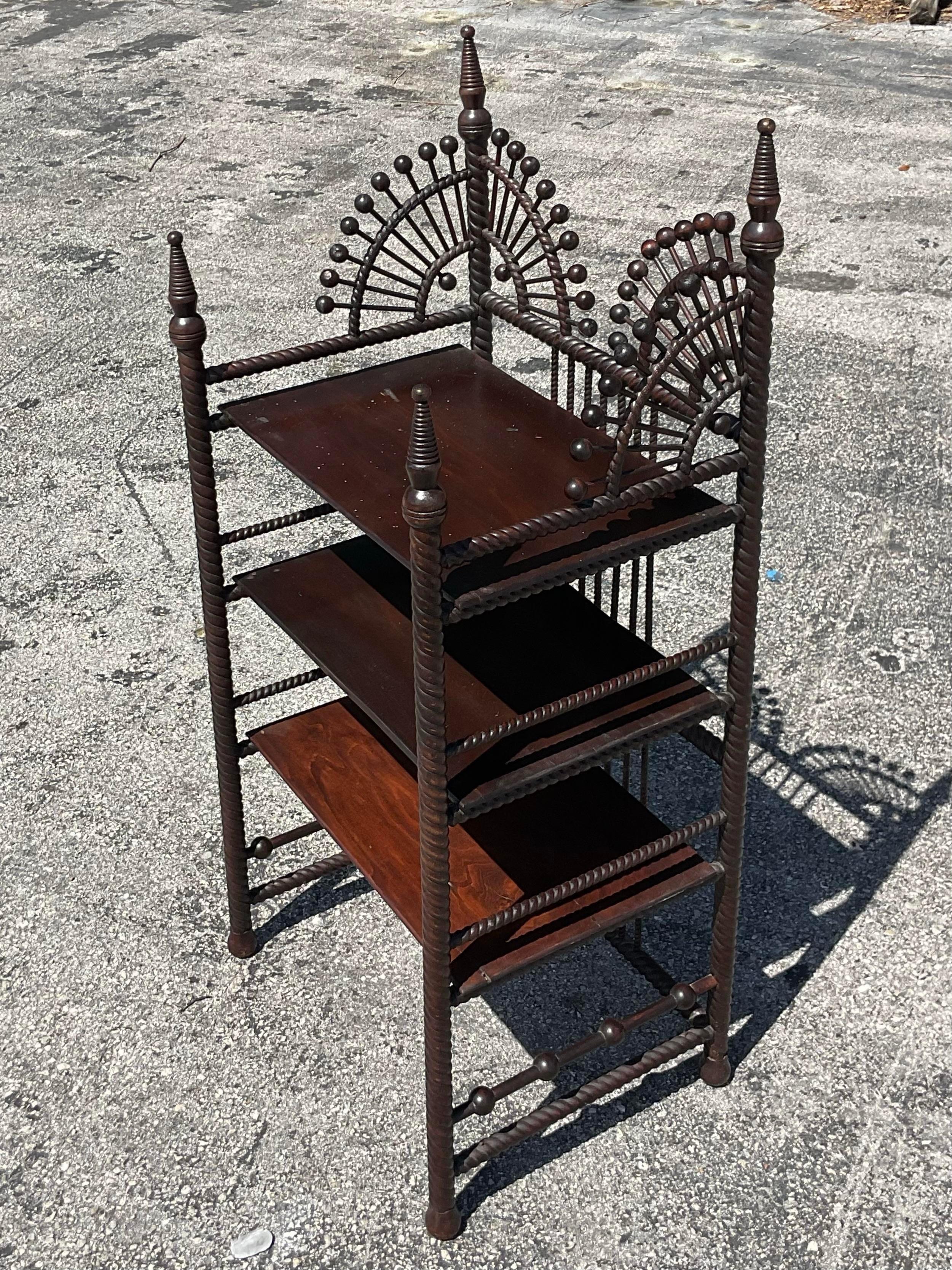 Early 20th Century Boho Stick and Ball Petite Etagere For Sale 4