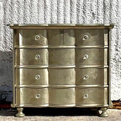 Early 20th Century Boho Wave Front Silver Leaf Dresser