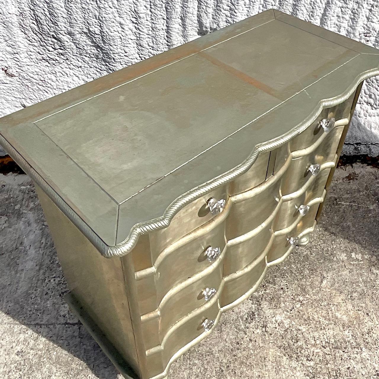 Glass Early 20th Century Boho Wave Front Silver Leaf Dresser  For Sale