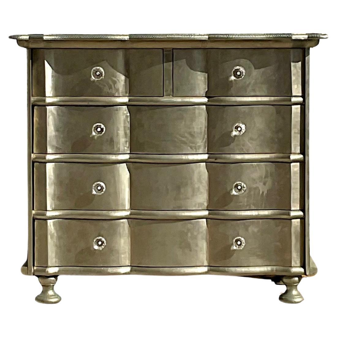 Early 20th Century Boho Wave Front Silver Leaf Dresser 