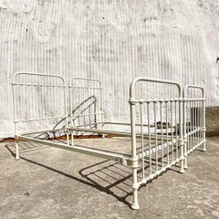 Early 20th Century Boho Wrought Iron Twin Beds - a Pair