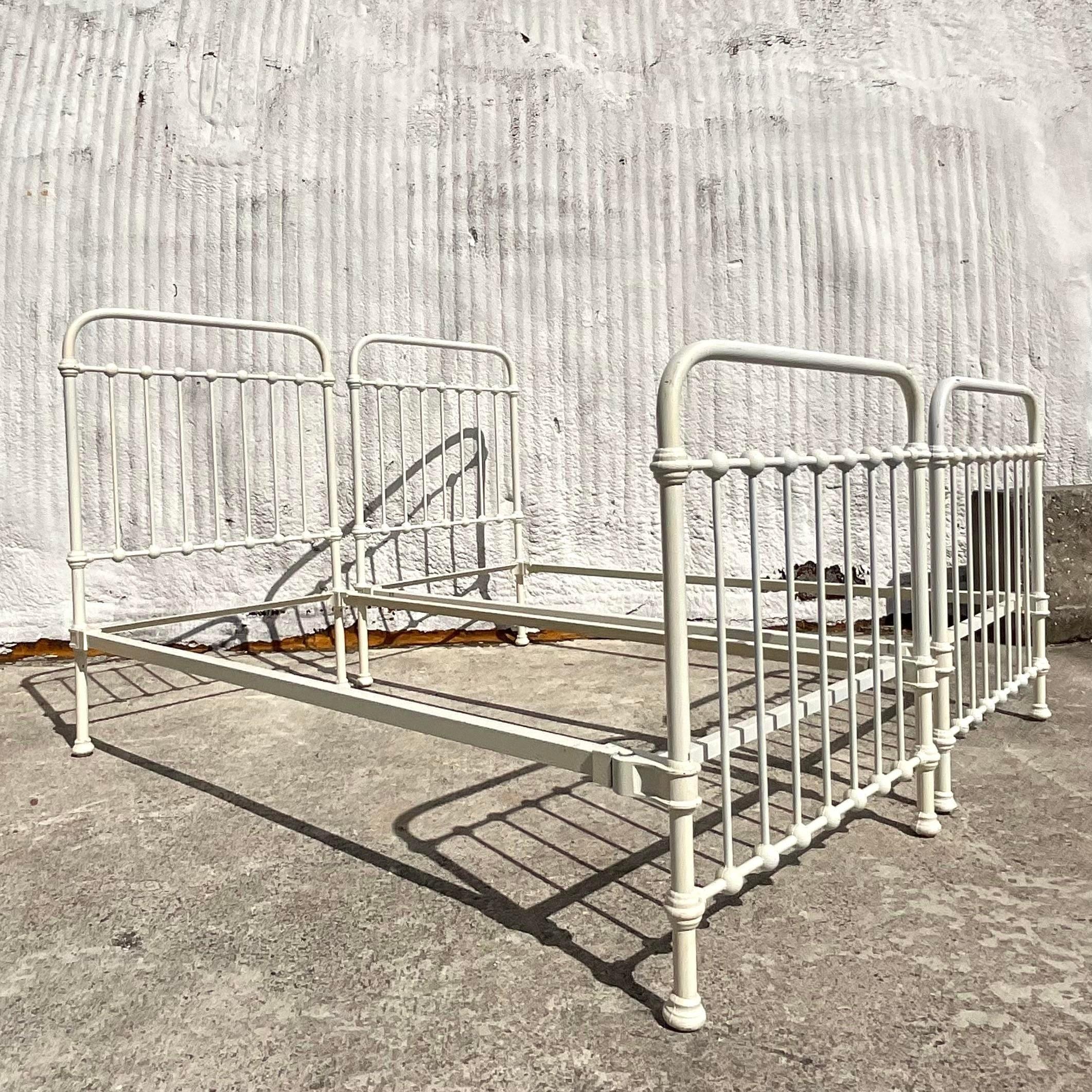 Early 20th Century Boho Wrought Iron Twin Beds - a Pair For Sale 3