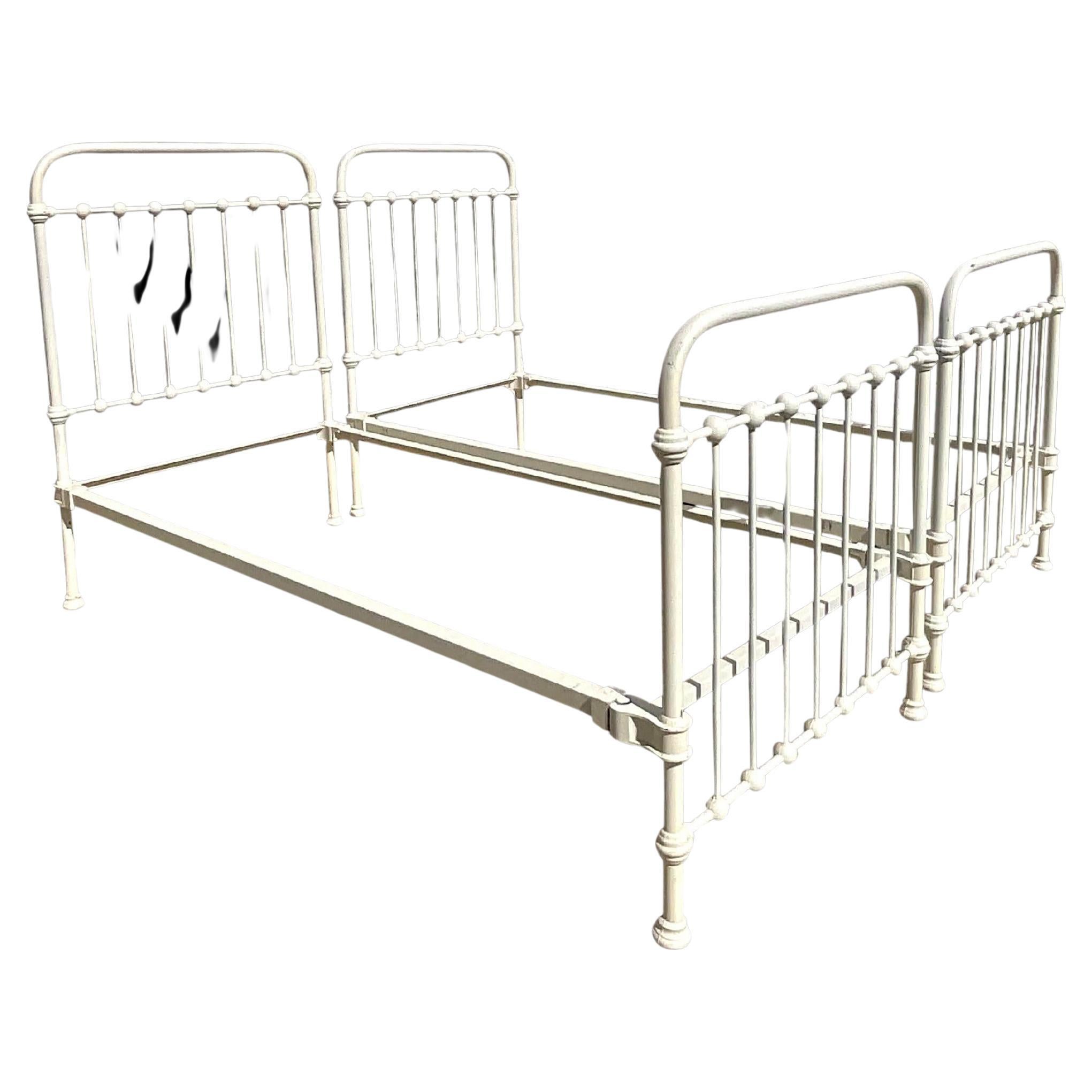 Early 20th Century Boho Wrought Iron Twin Beds - a Pair For Sale