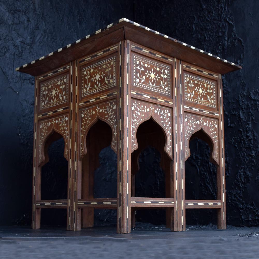 Syrian Early 20th Century Inlay wood and Carved Folding Table
