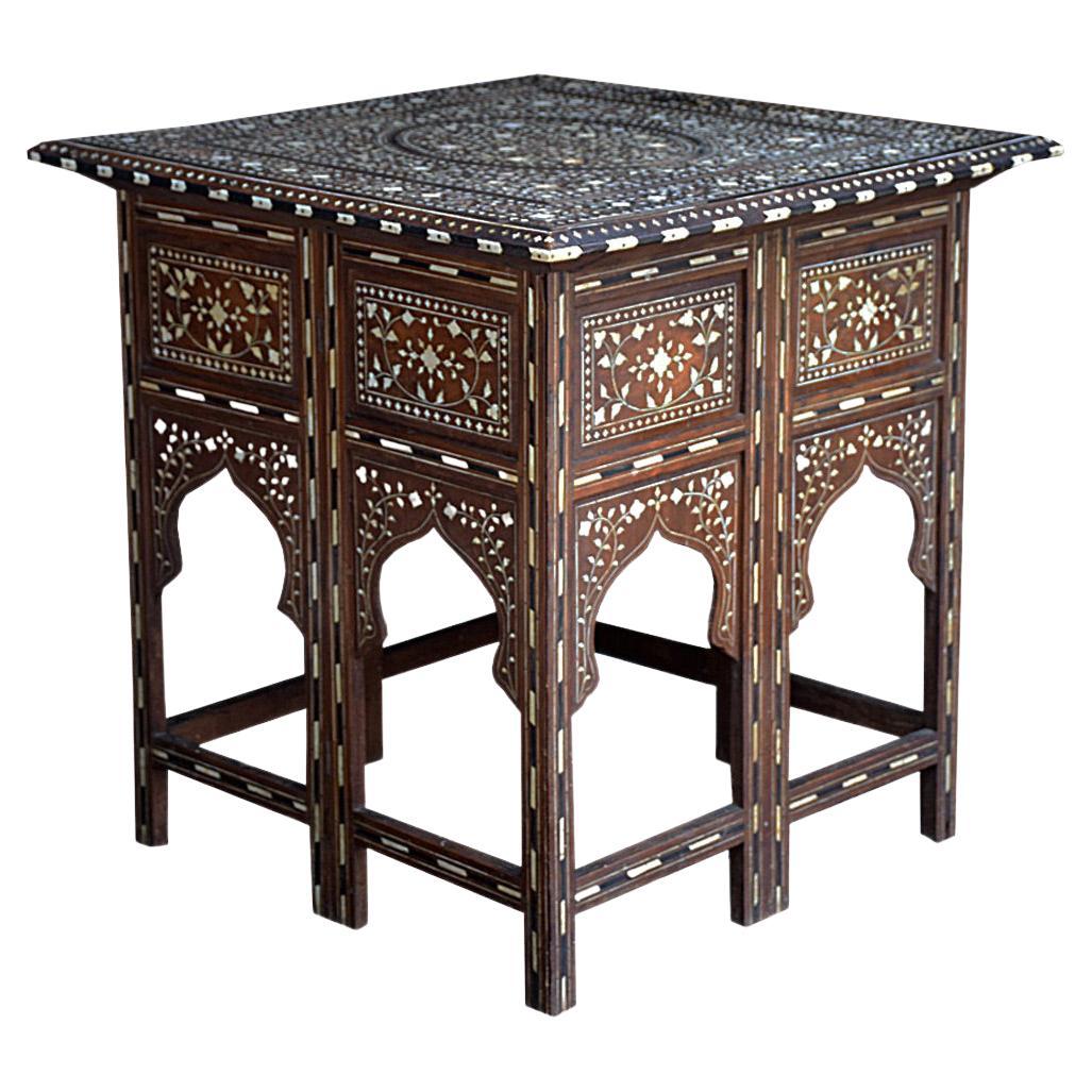 Early 20th Century Inlay wood and Carved Folding Table