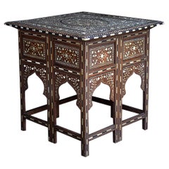 Early 20th Century Bone Inlay Rosewood and Ebony Carved Syrian Folding Table