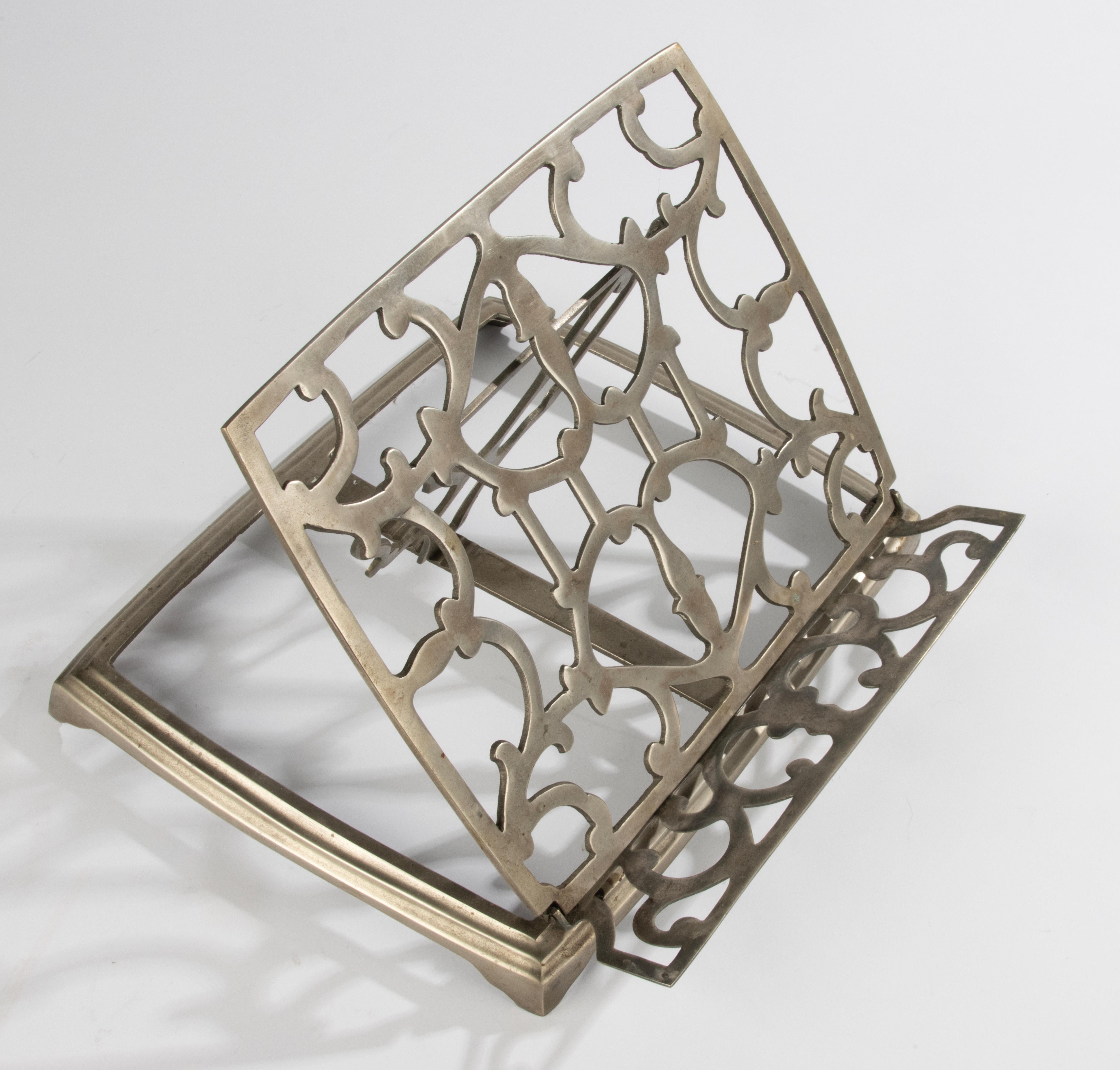 Early 20th Century Book Stand - Nickel-plated Brass - Geometric Scroll Motifs 8