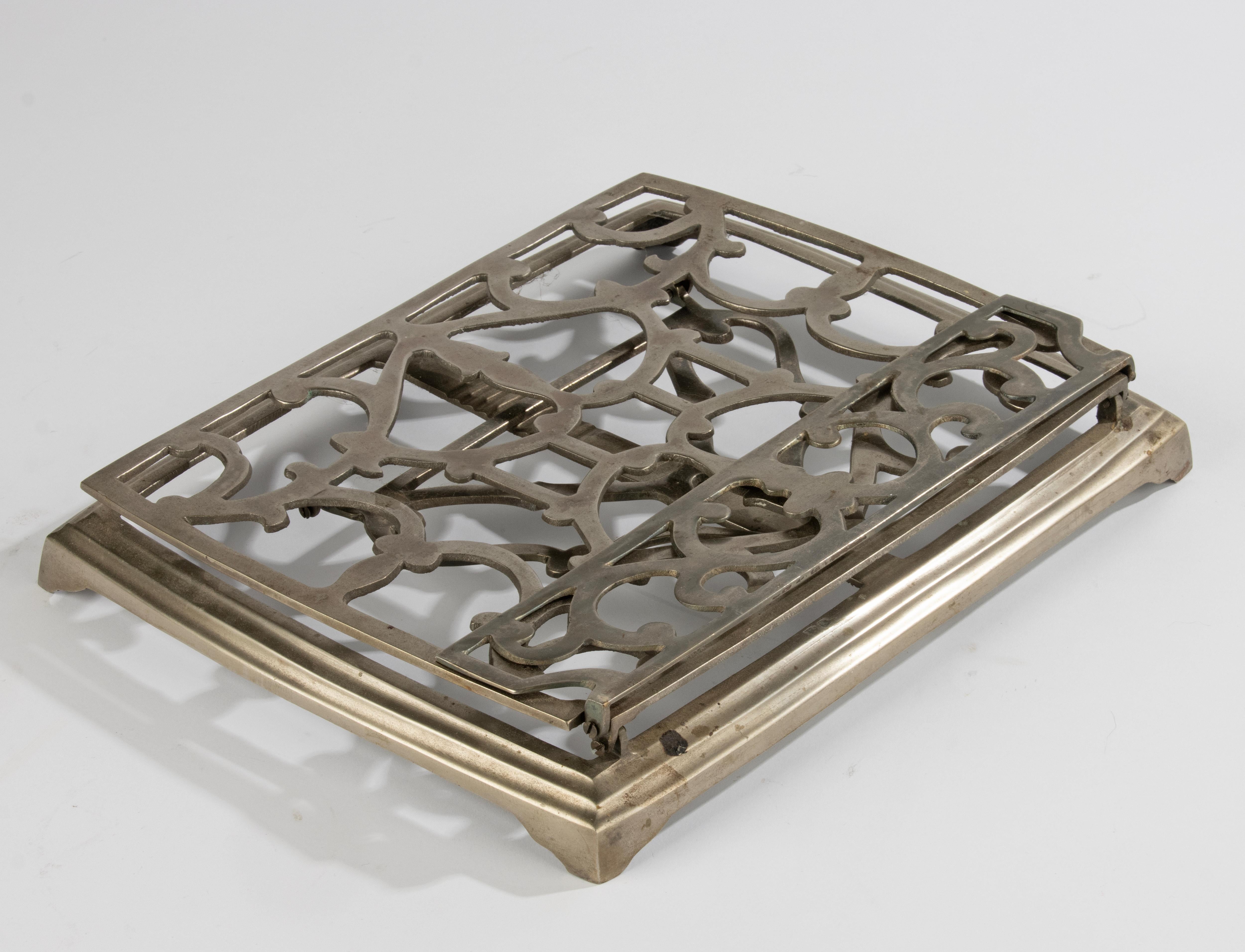 Early 20th Century Book Stand - Nickel-plated Brass - Geometric Scroll Motifs 9