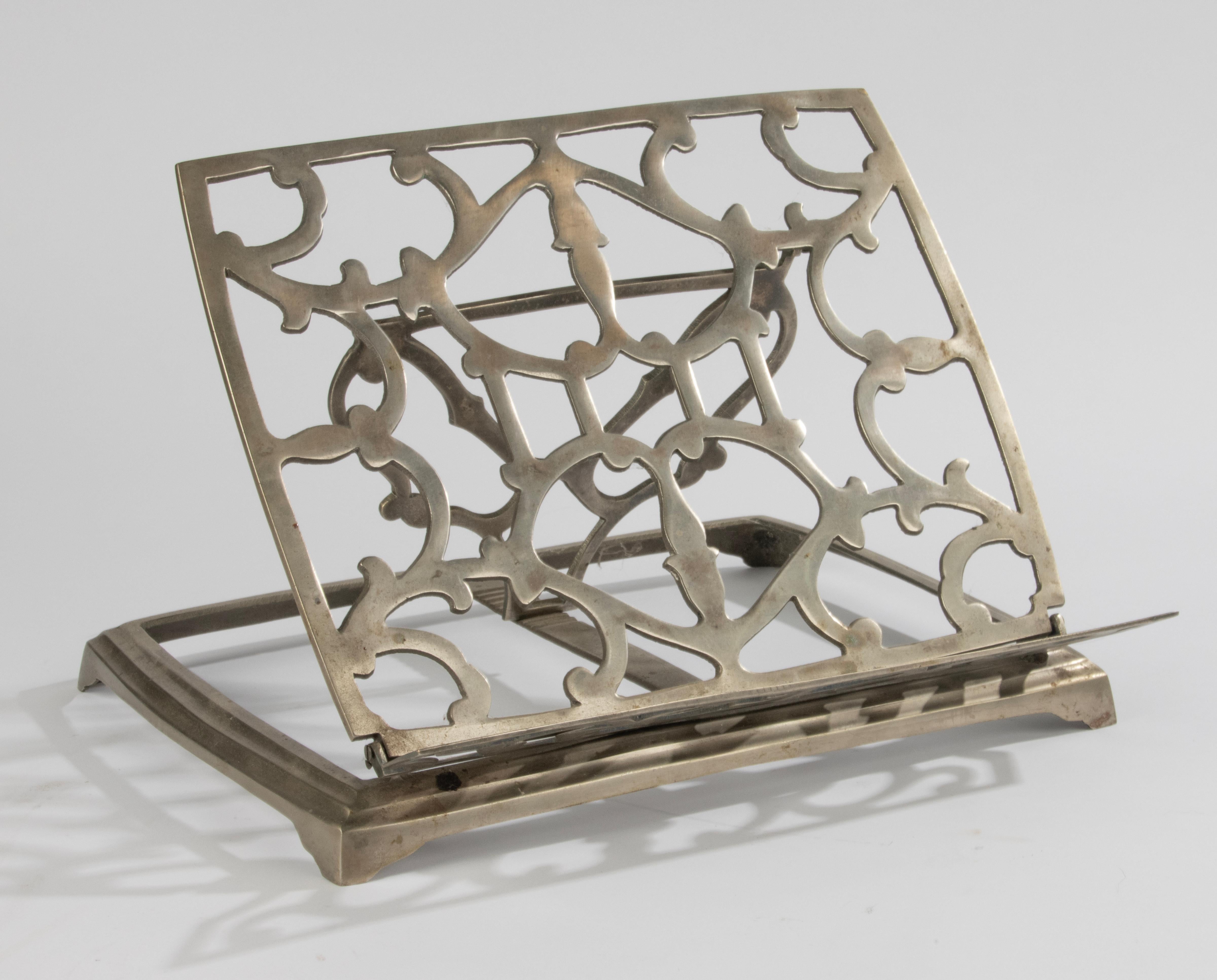 Early 20th Century Book Stand - Nickel-plated Brass - Geometric Scroll Motifs 11