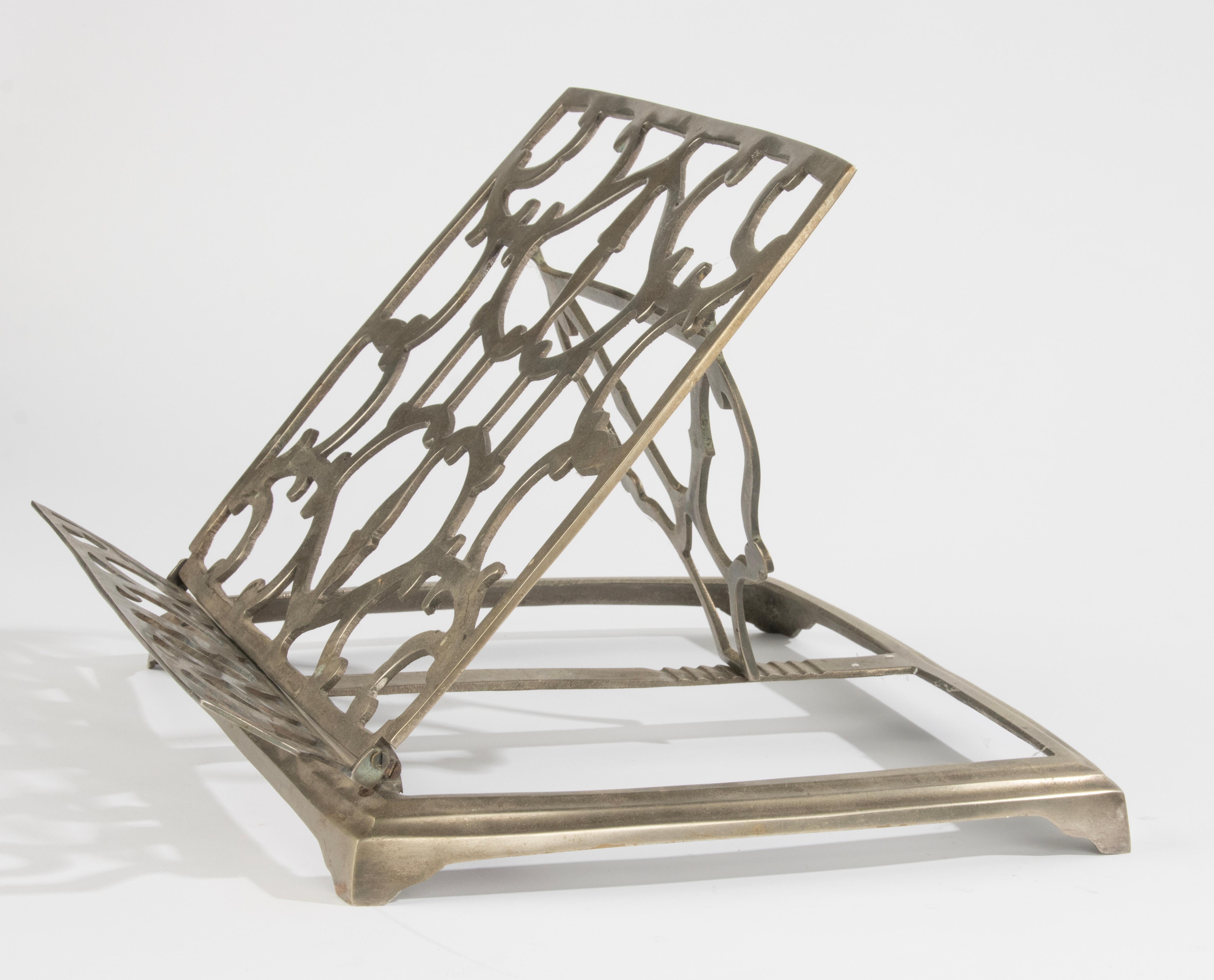 Early 20th Century Book Stand - Nickel-plated Brass - Geometric Scroll Motifs 1