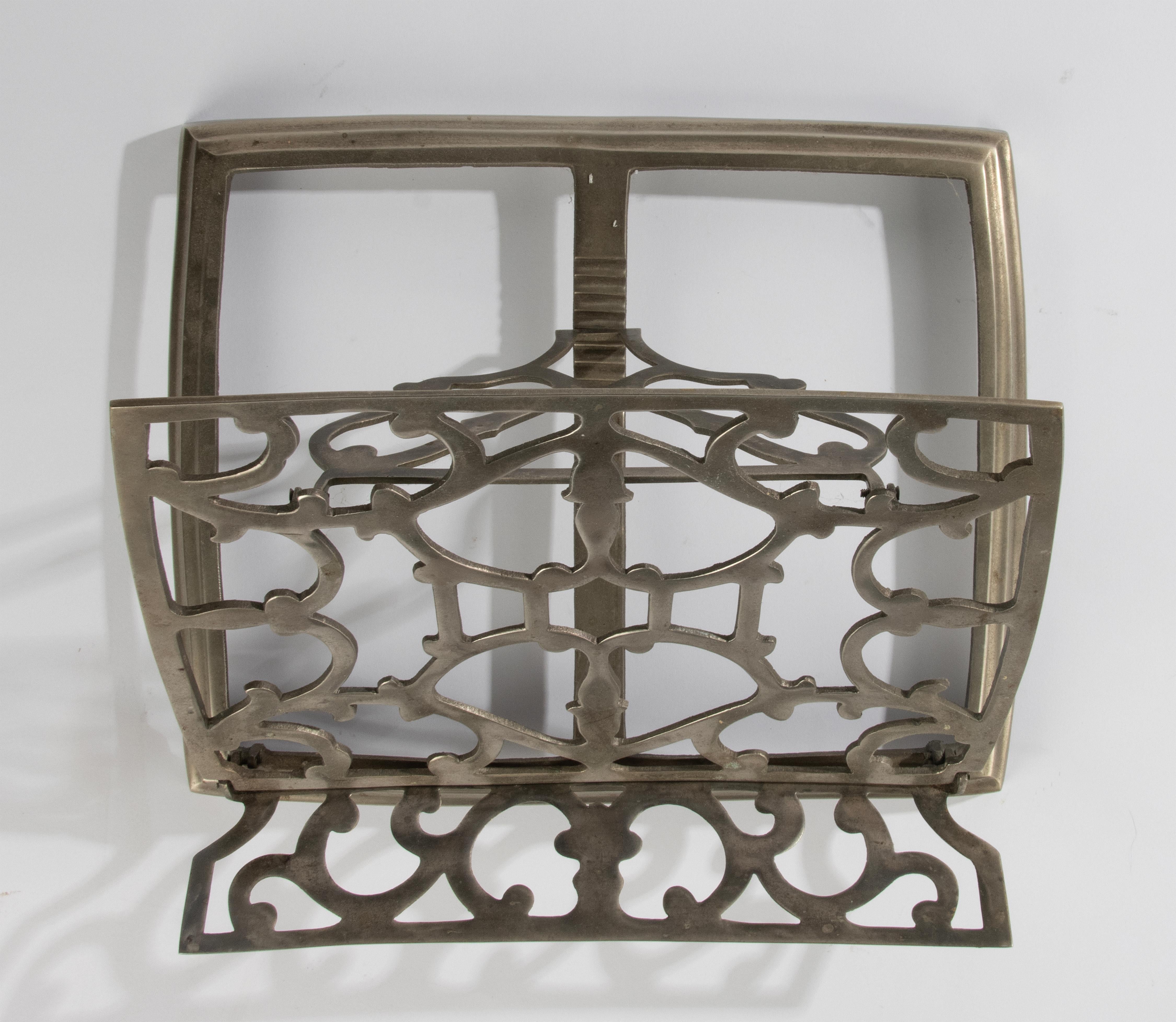 Early 20th Century Book Stand - Nickel-plated Brass - Geometric Scroll Motifs 2