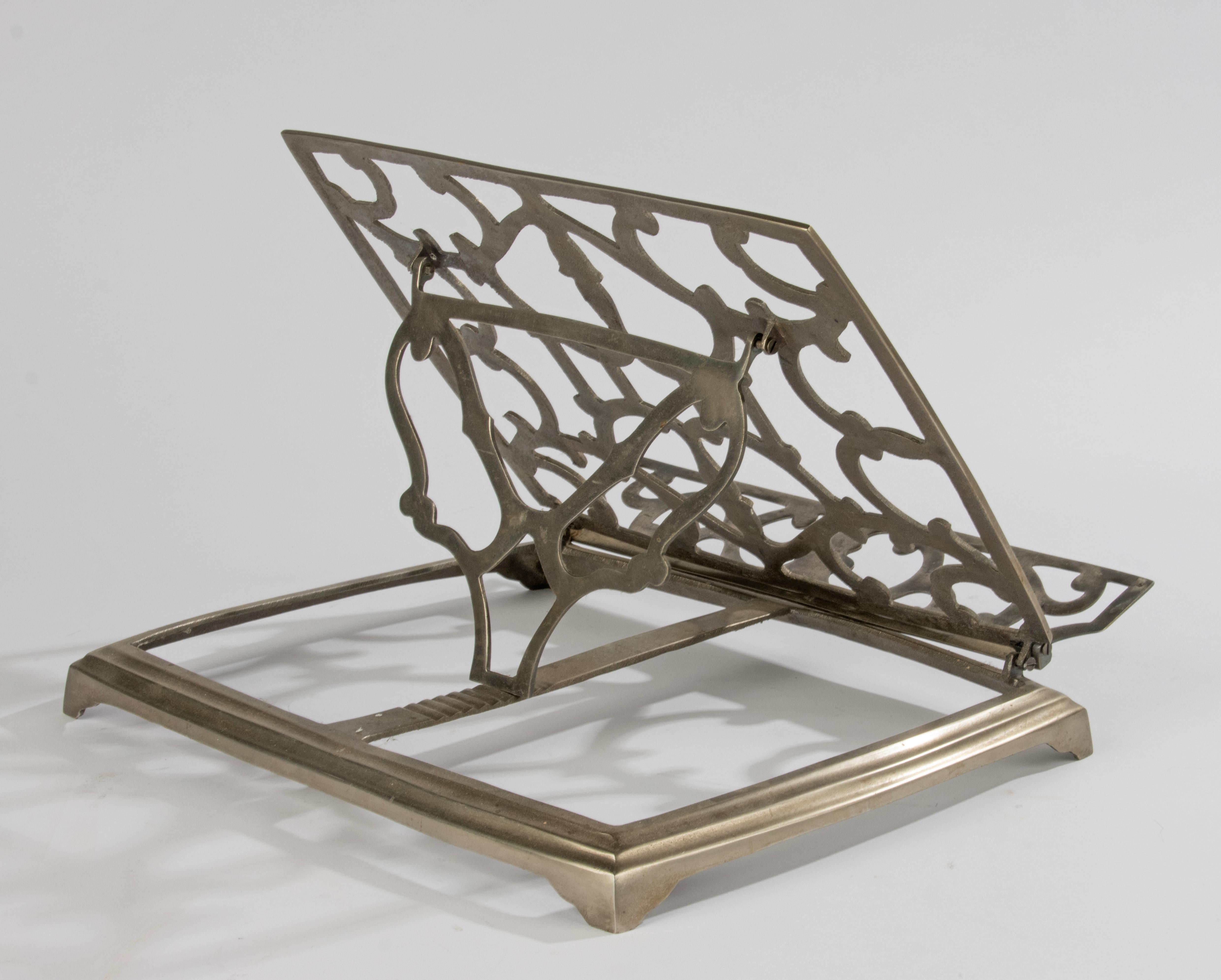 Early 20th Century Book Stand - Nickel-plated Brass - Geometric Scroll Motifs 4