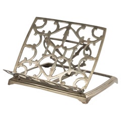 Antique Early 20th Century Book Stand - Nickel-plated Brass - Geometric Scroll Motifs