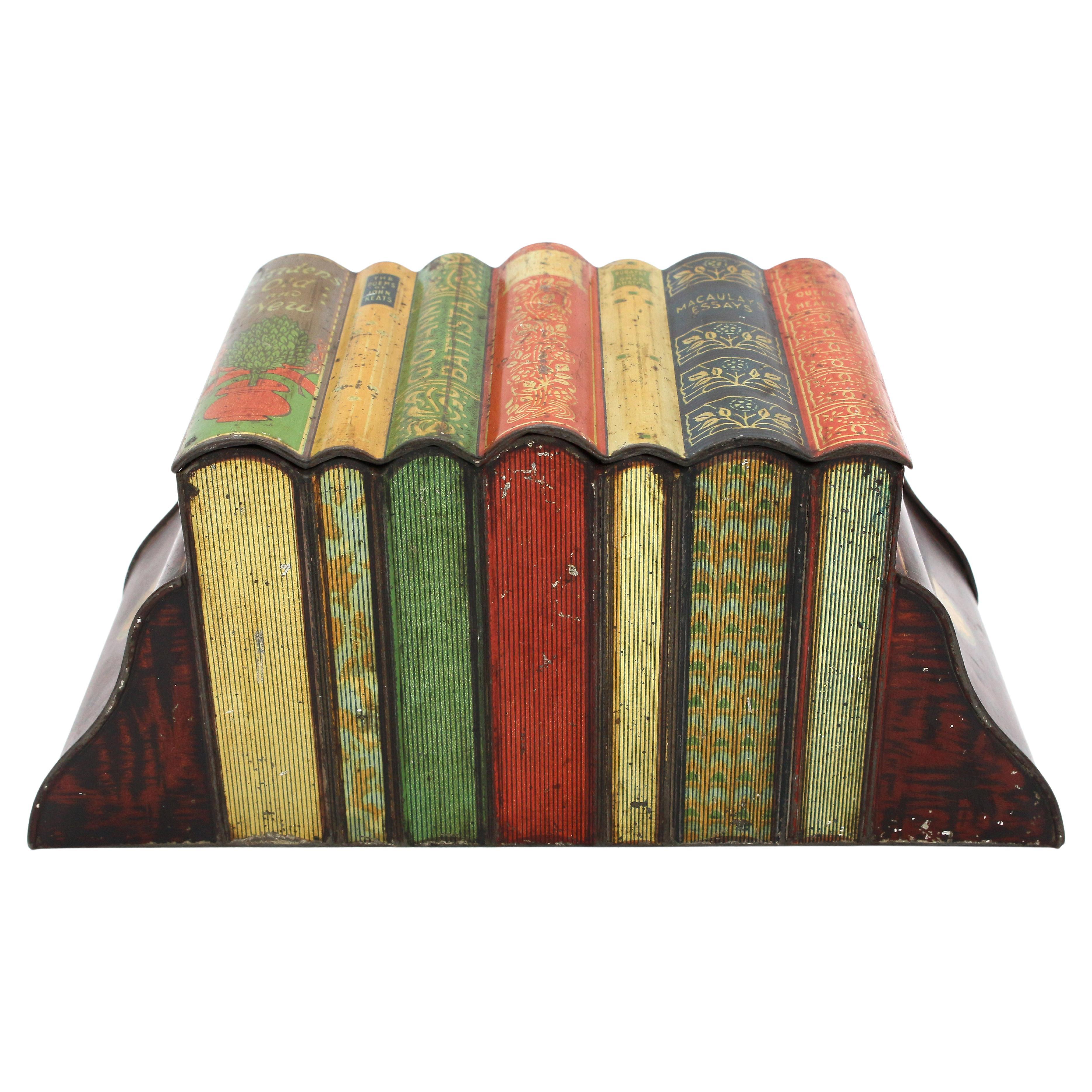 Early 20th Century Books & Bookend Form Biscuit Tin by Huntley & Palmers For Sale