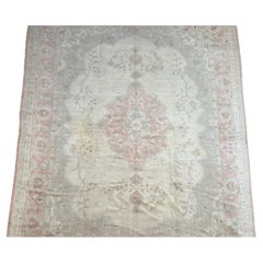Alfombra Borlou de principios del siglo XX con medallón rosa suave - 11'10" x 9'3