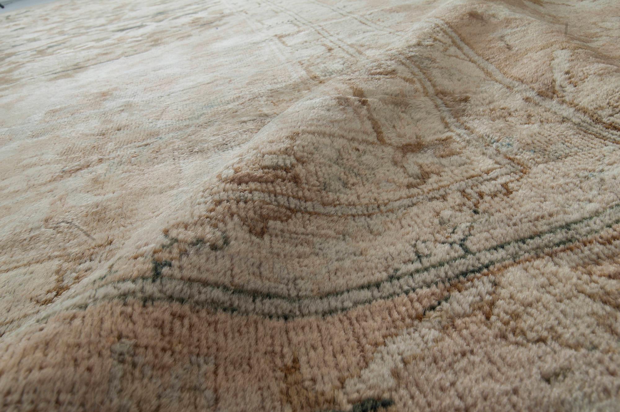 Early 20th century Botanic brown, beige Indian Amritsar wool carpet
Size: 11'7