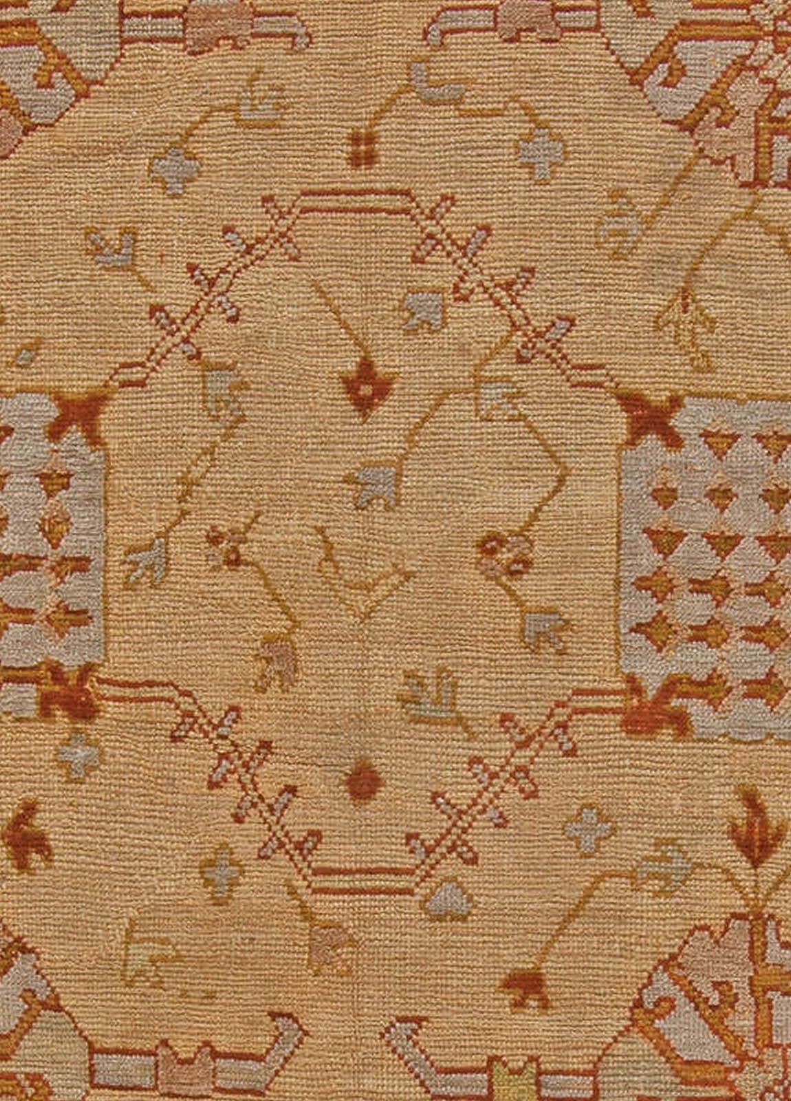 Early 20th century botanic Turkish Oushak yellow handmade wool rug
Size: 11'5