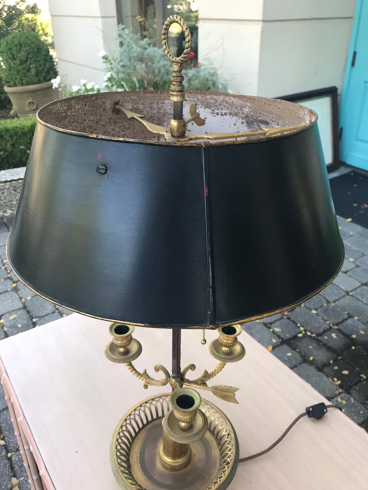 Early 20th Century Bouillotte Lamp with Custom Painted Shade 2