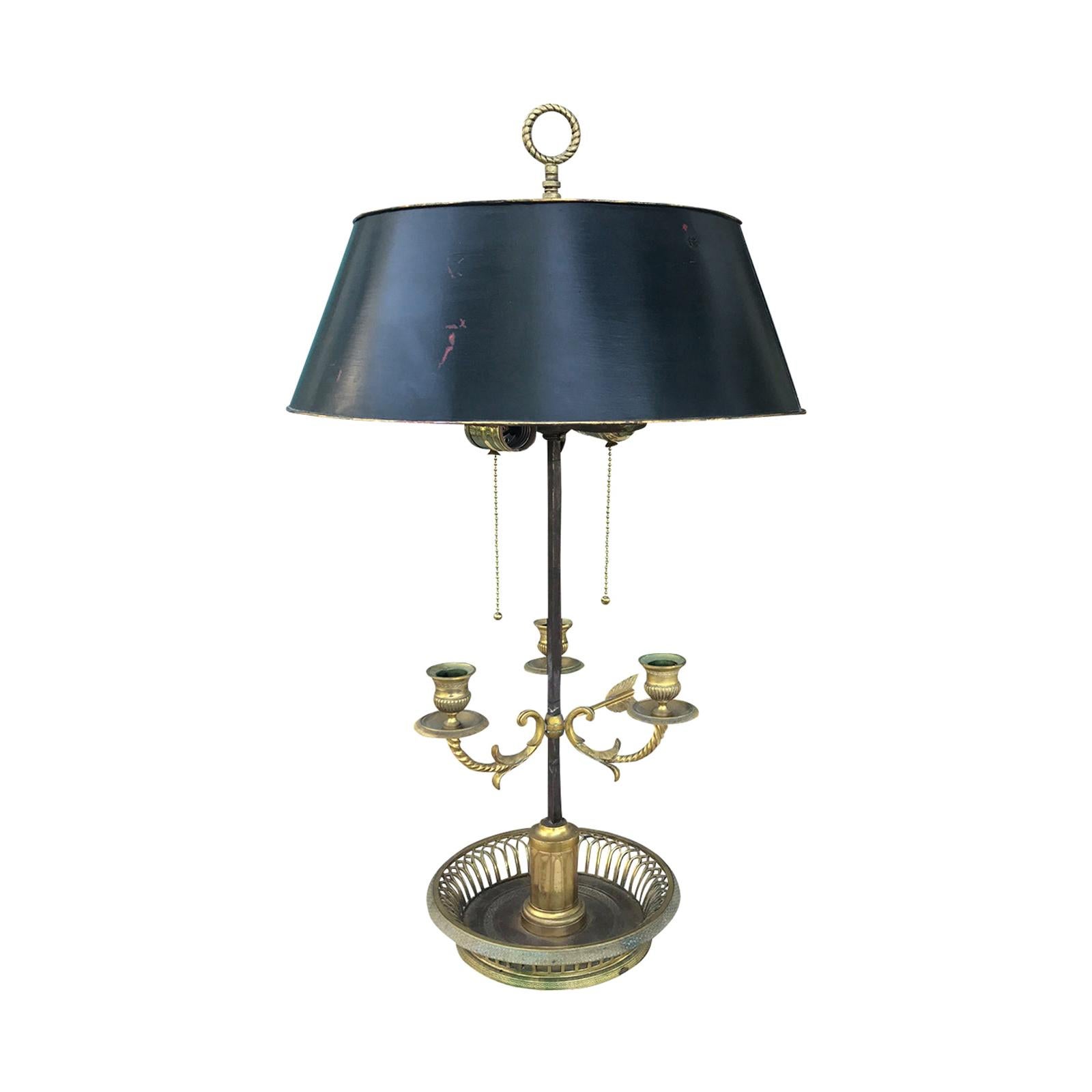 Early 20th Century French Bronze Lamp by F. Gornik with Galle Shade For