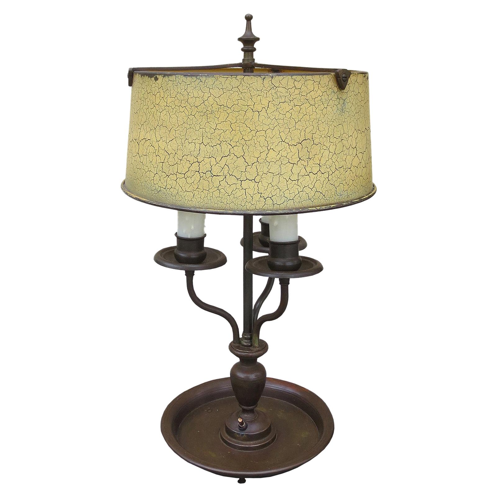 Early 20th Century Bouillotte Lamp with Old Tole Shade, Signed RMC For Sale