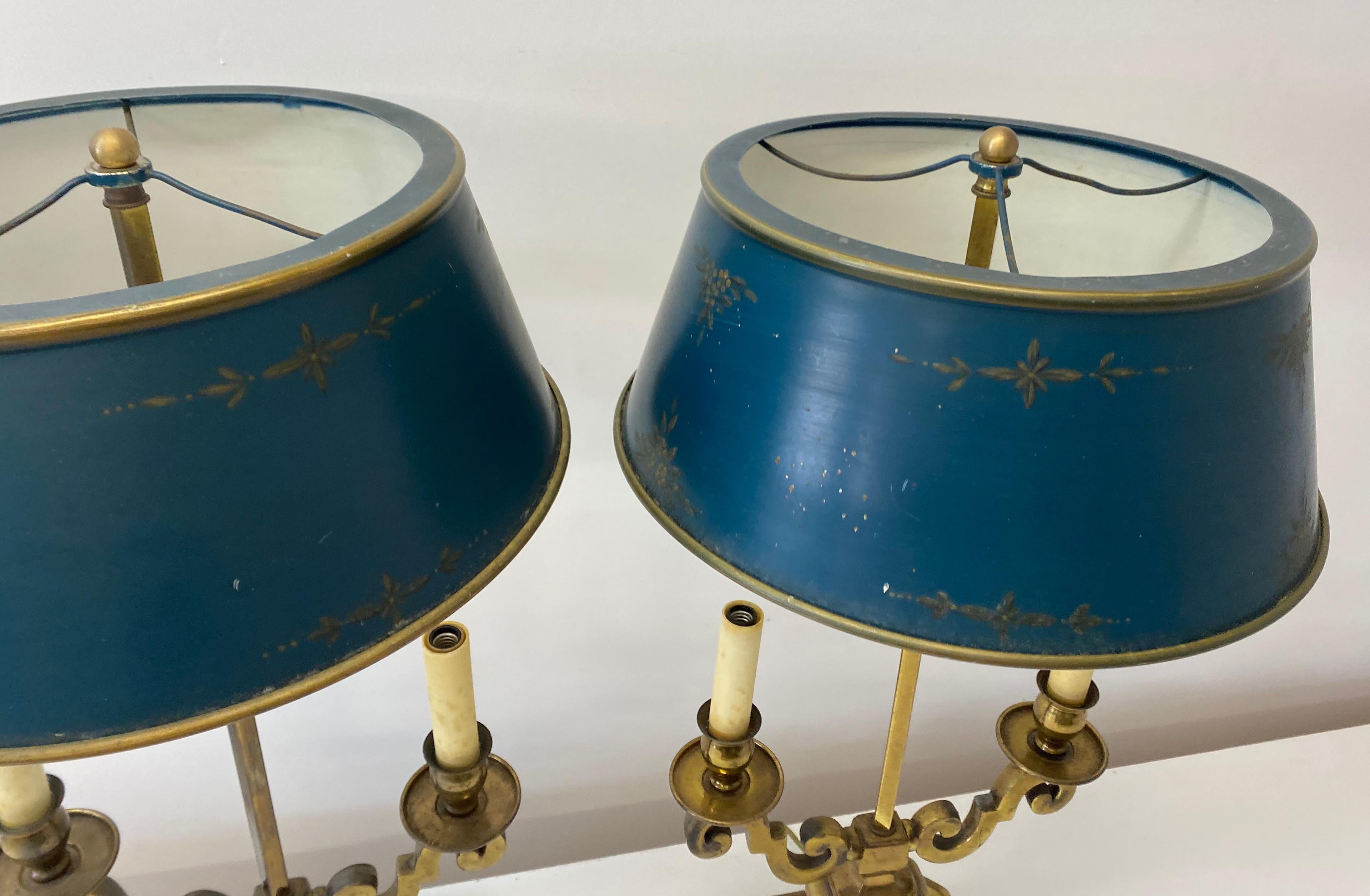 American Early 20th Century Bouillotte Style Brass & Metal Table Lamps, C.1930 For Sale