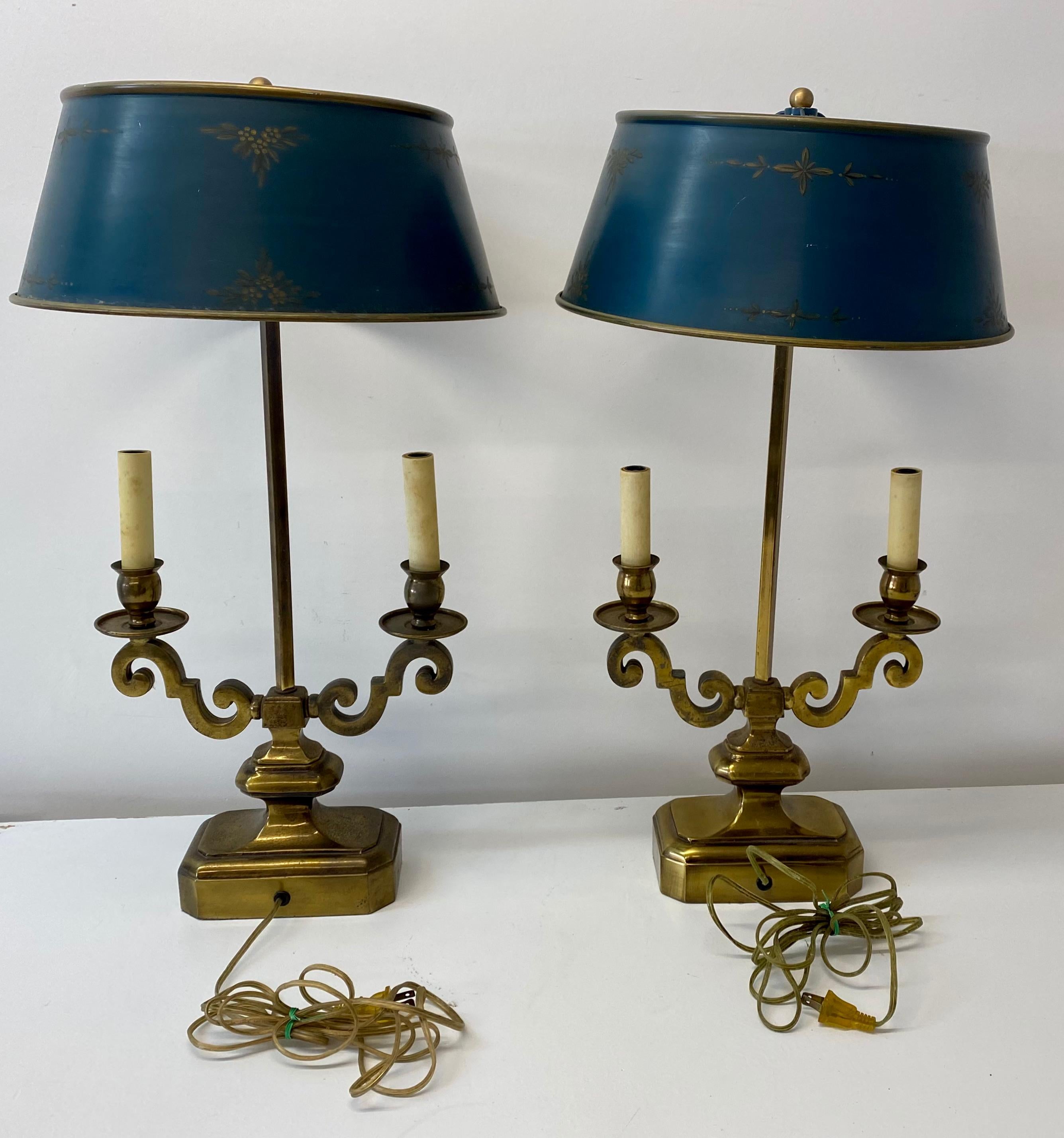 Early 20th Century Bouillotte Style Brass & Metal Table Lamps, C.1930 In Good Condition For Sale In San Francisco, CA