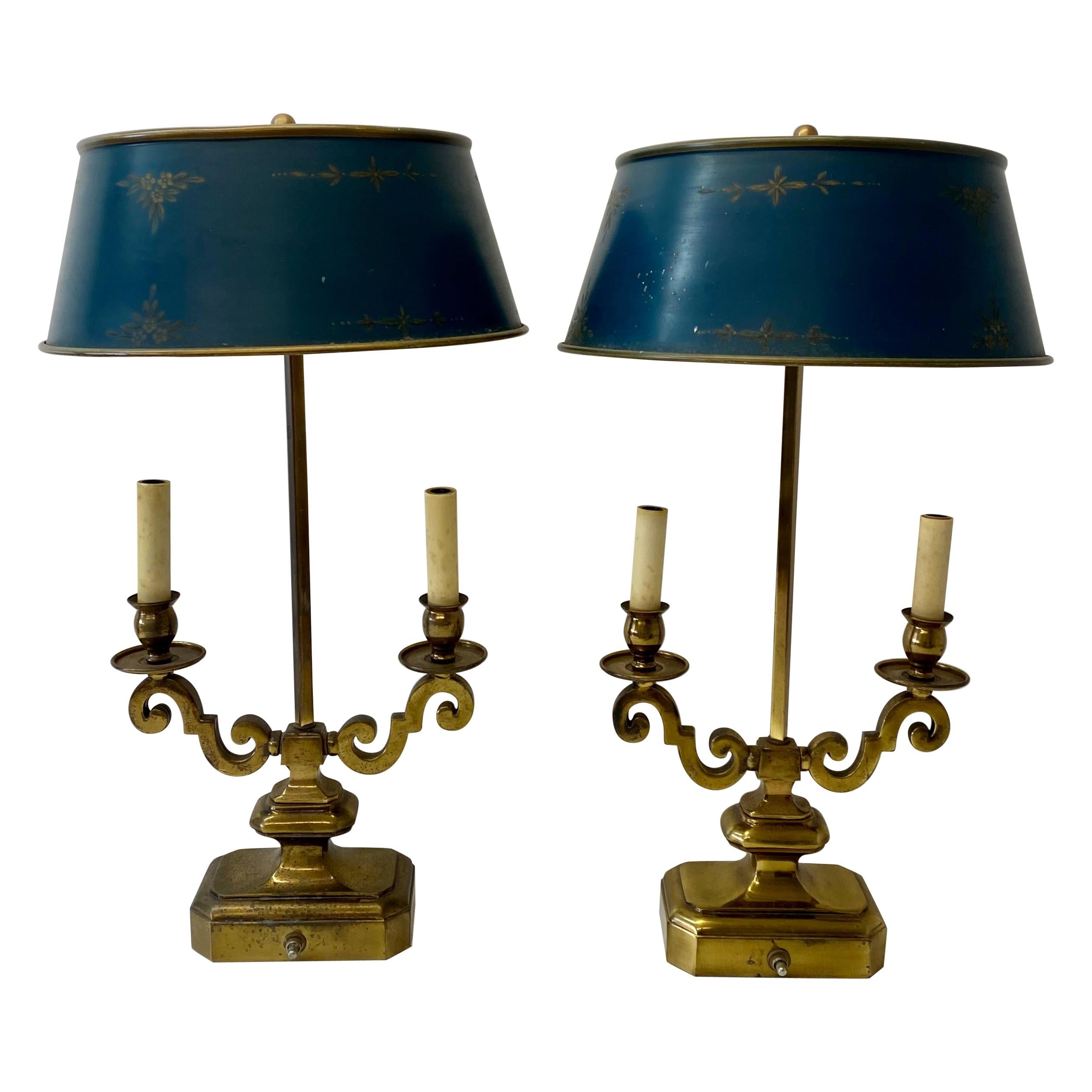 Early 20th Century Bouillotte Style Brass & Metal Table Lamps, C.1930