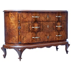 Early 20th Century Bowfront Burr Walnut Sideboard