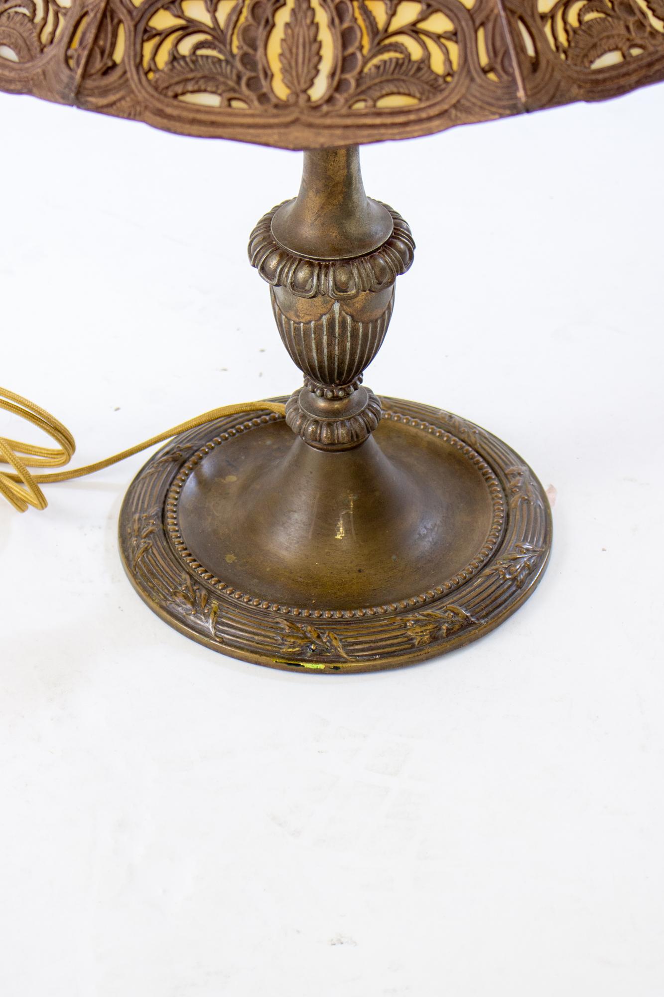 Early 20th Century Bradley and Hubbard Panel Glass Lamp with Caramel Slag Glass 6