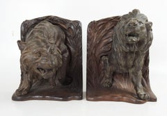 Early 20th Century Bradley Hubbard Lion Tiger Cast Iron Bookends