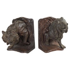 Antique Early 20th Century Bradley Hubbard Lion Tiger Cast Iron Bookends