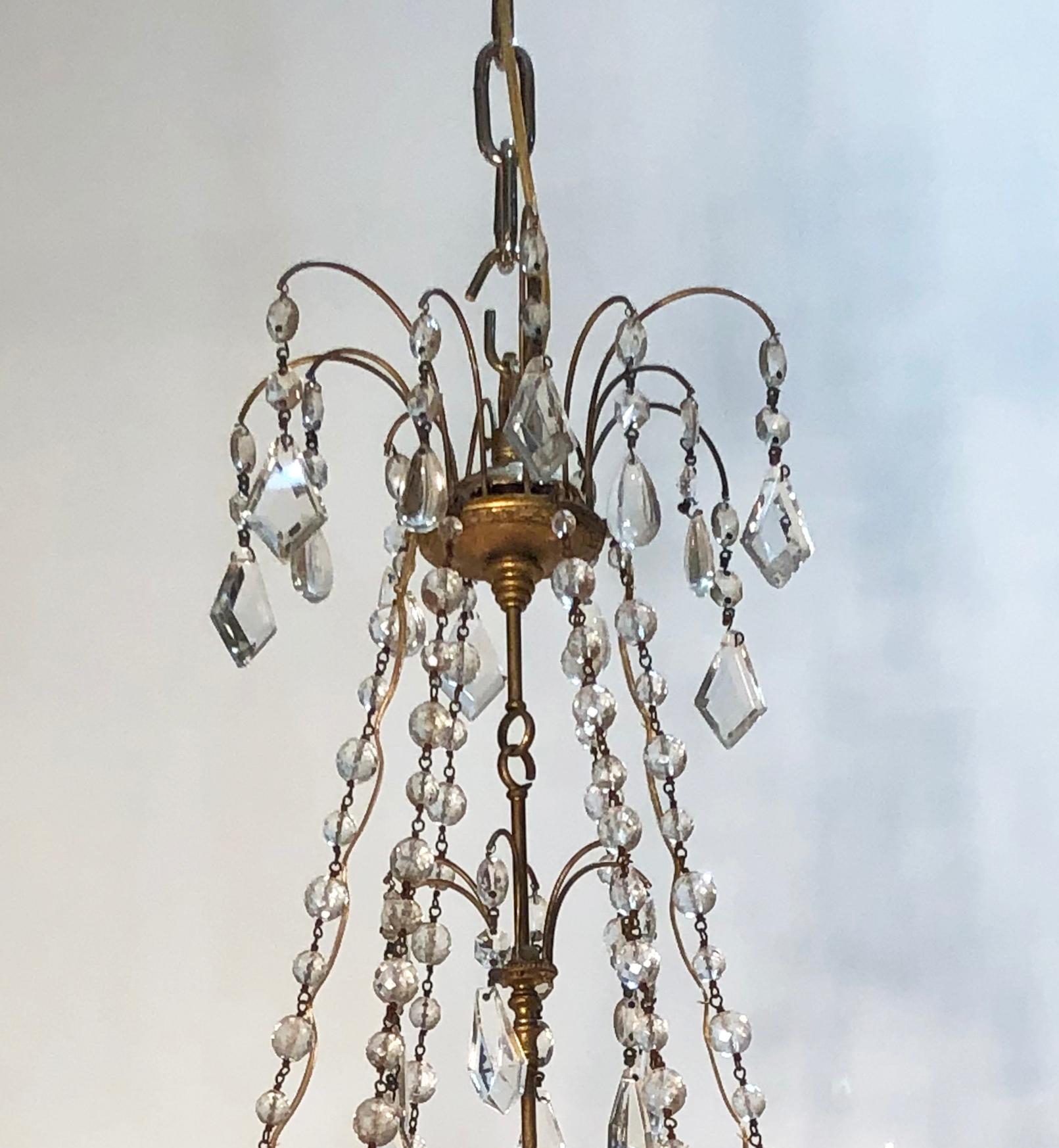 Regency Early 20th Century Brass and Crystal Chandelier