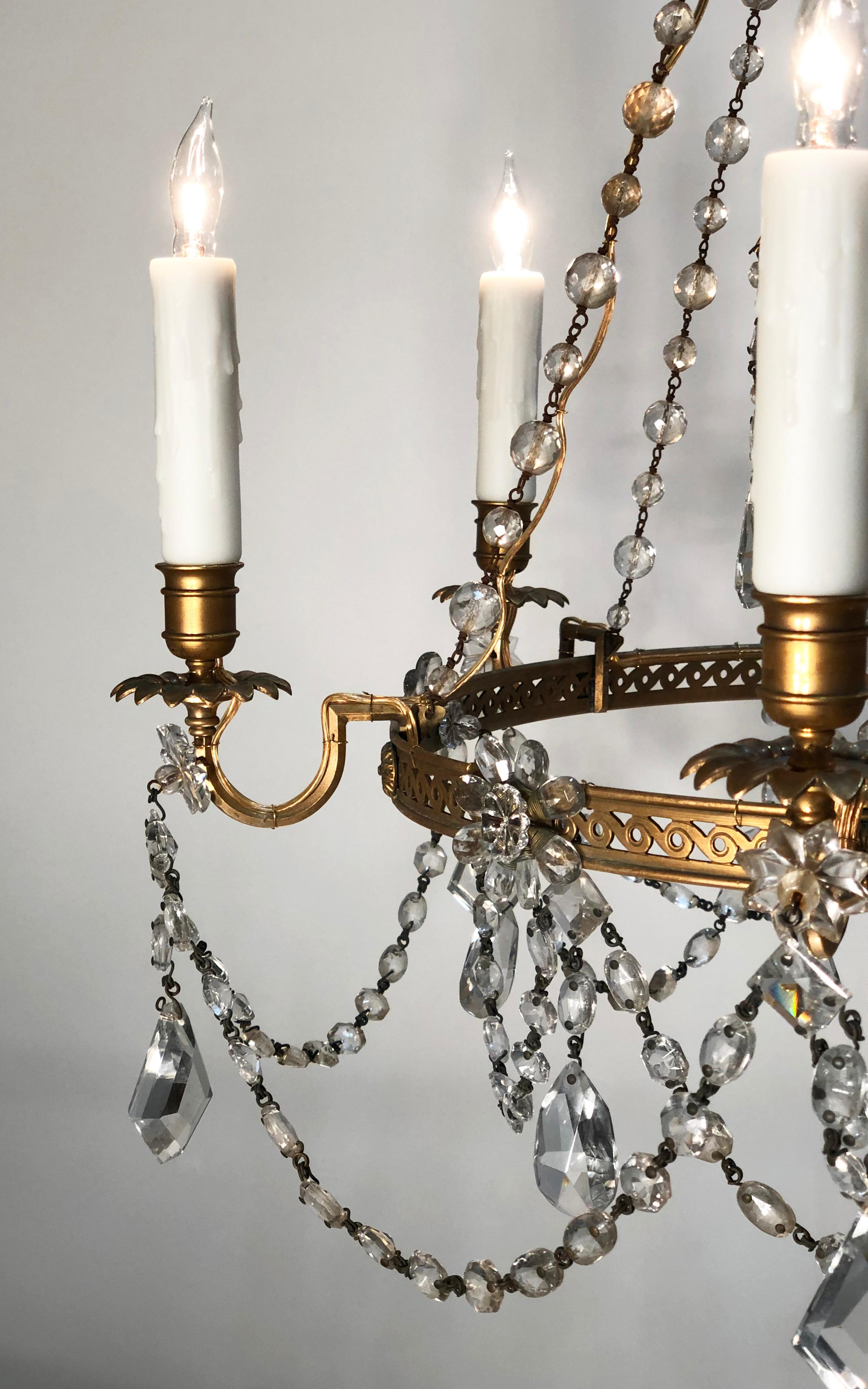 American Early 20th Century Brass and Crystal Chandelier