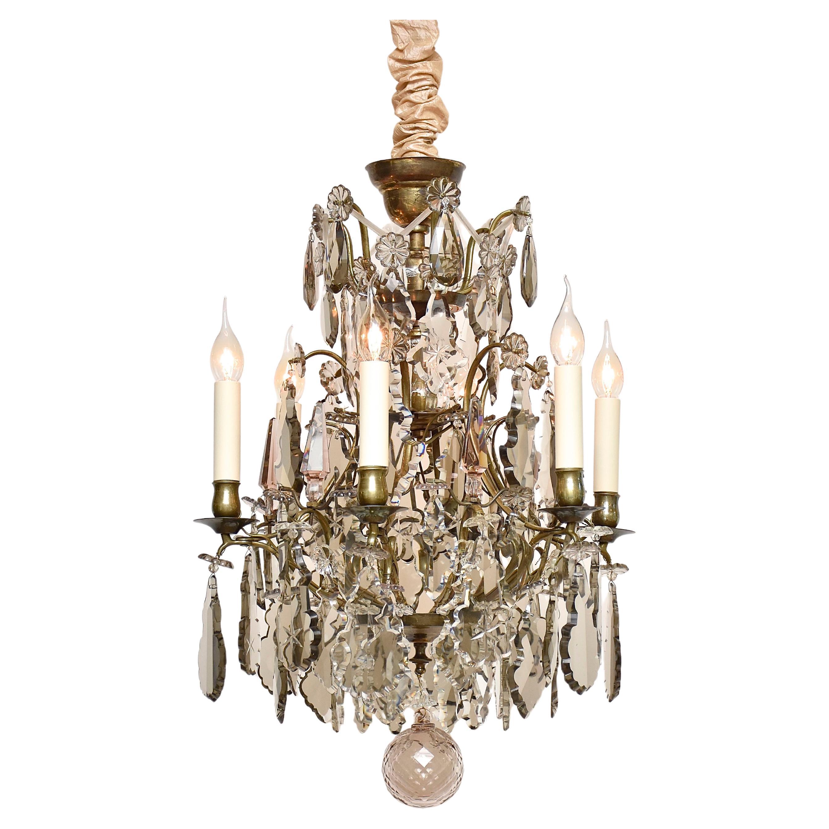 Early 20th century brass and crystal chandelier