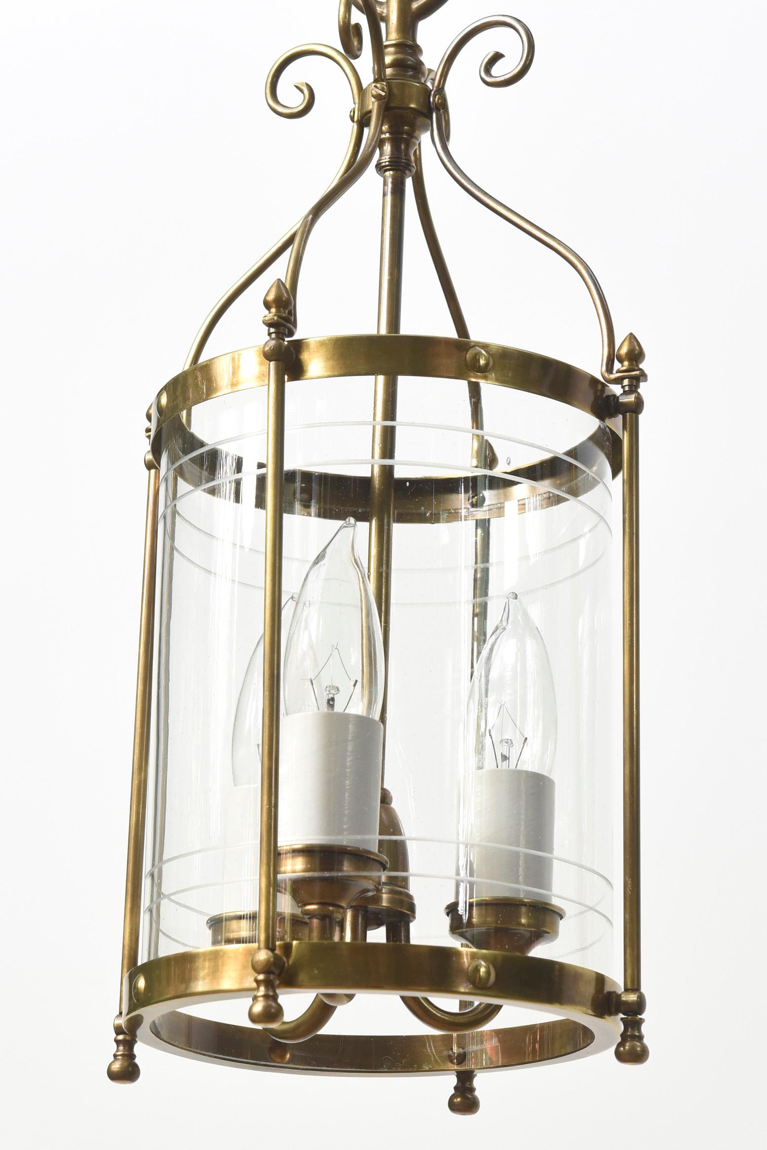 Czech Early 20th Century Brass and Etched Glass Lantern For Sale
