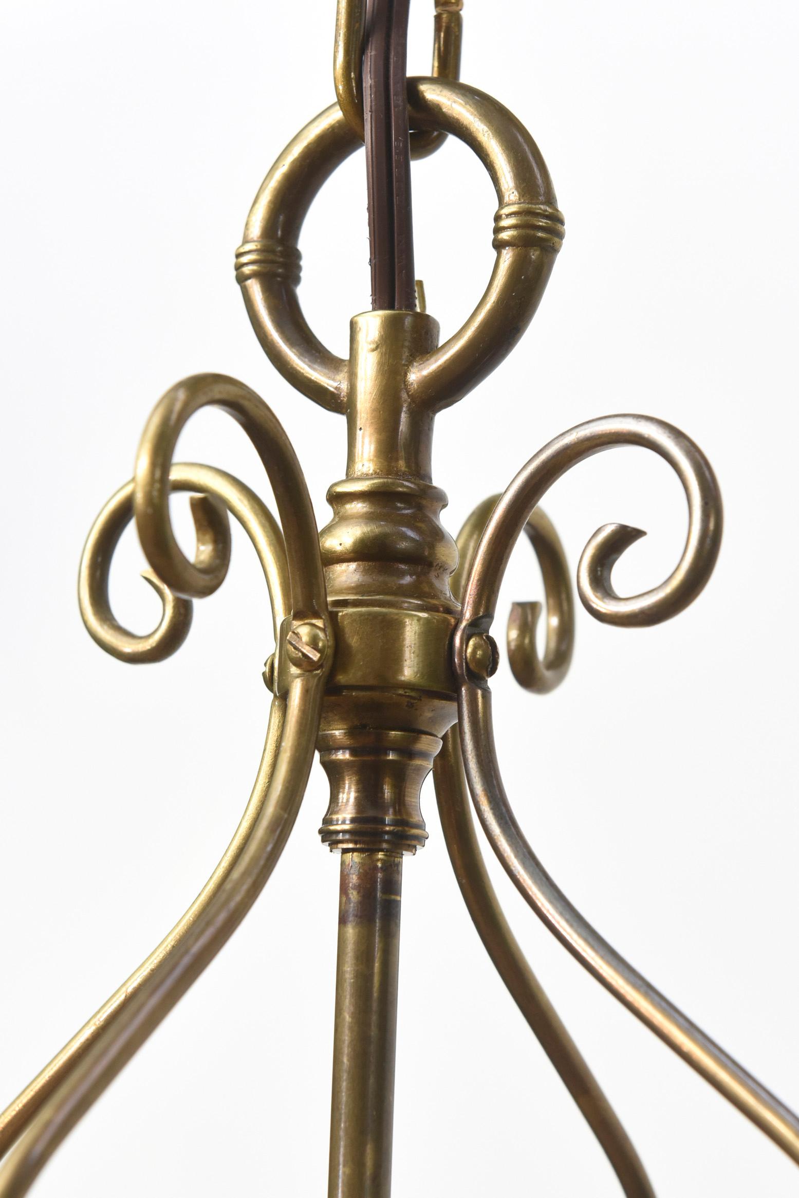Early 20th Century Brass and Etched Glass Lantern For Sale 1