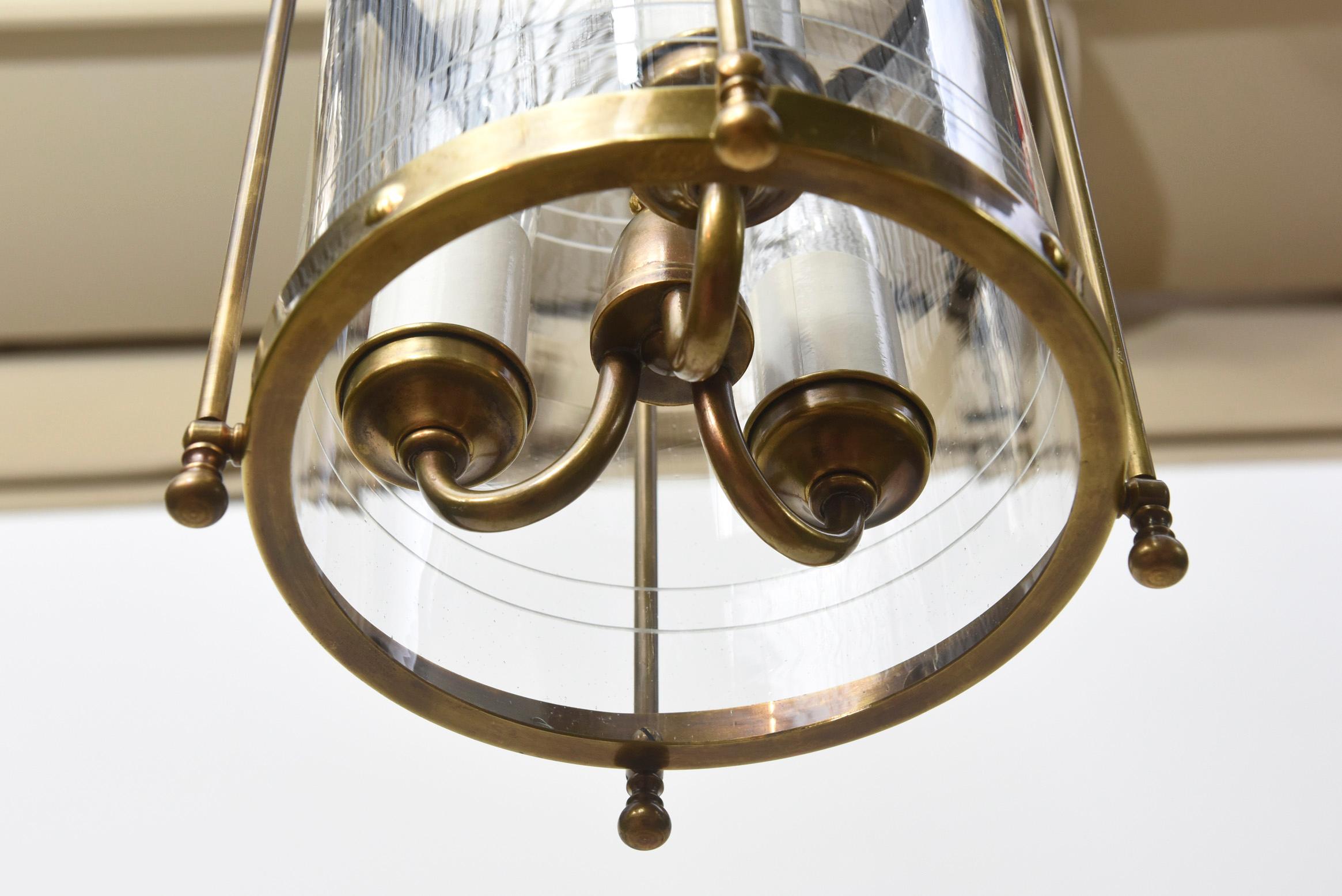Early 20th Century Brass and Etched Glass Lantern For Sale 2