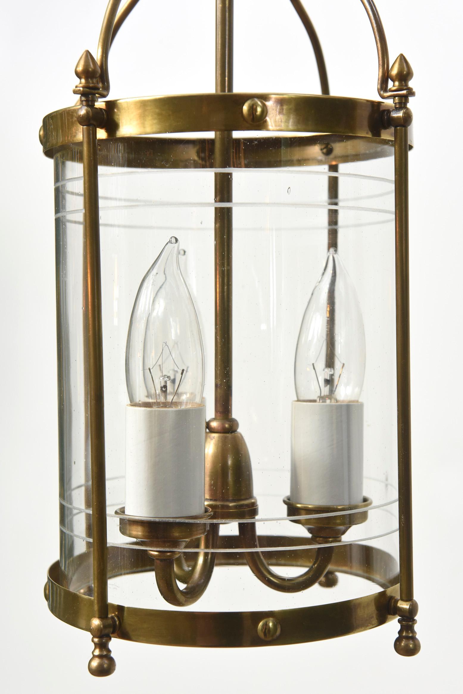 Early 20th Century Brass and Etched Glass Lantern For Sale 4