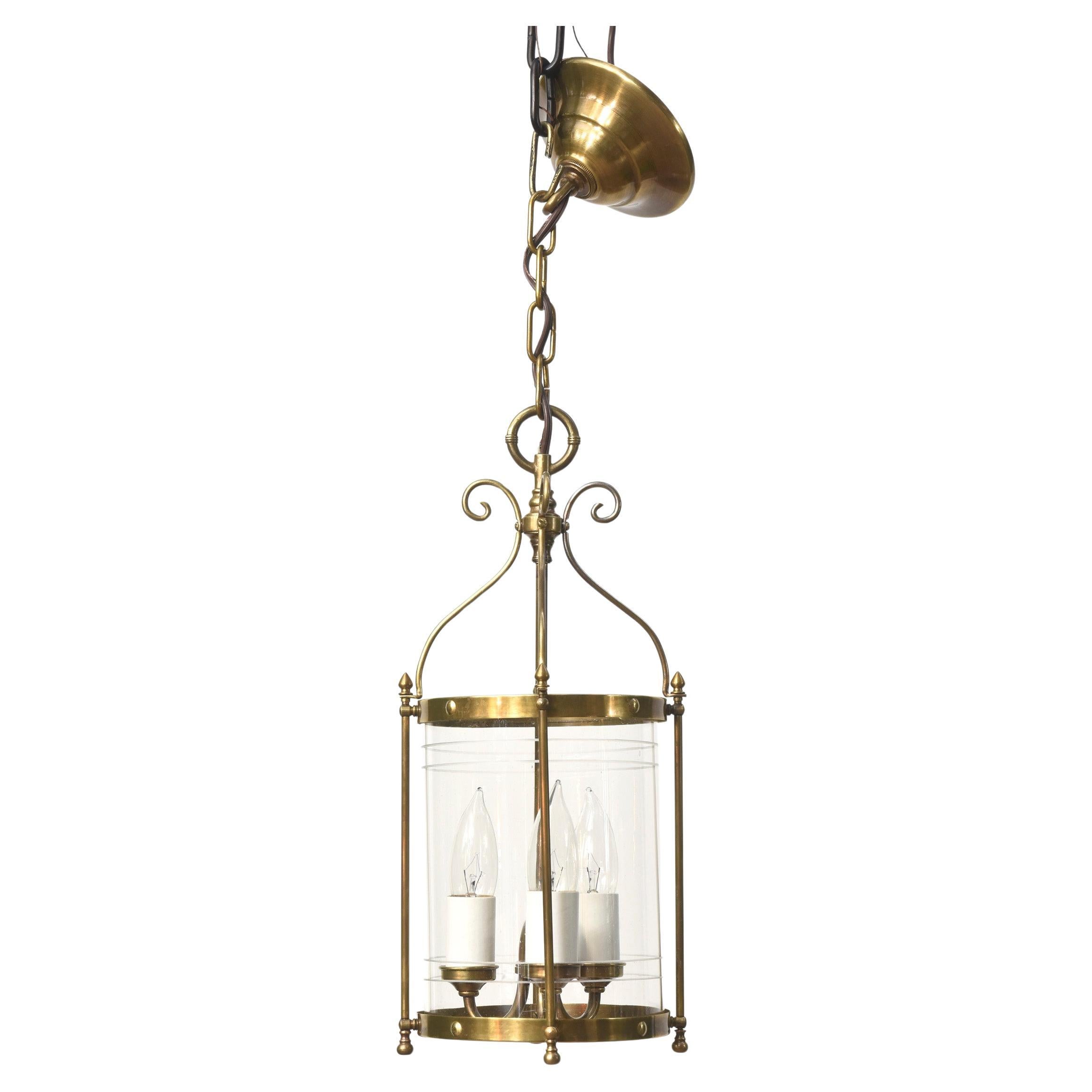 Early 20th Century Brass and Etched Glass Lantern For Sale